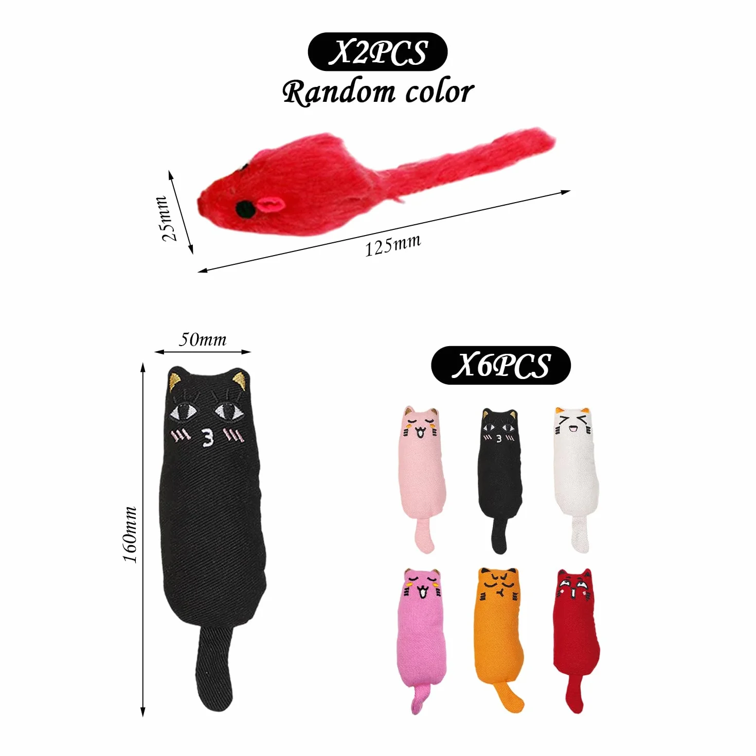 6 Piezas De Juguetes Expresivos para El Pulgar Y 2 Piezas De Juguetes De Peluche para Ratones, Juguetes para Masticar Gatos, Juguetes para Limpiar Los Dientes, Suministros para Mascotas