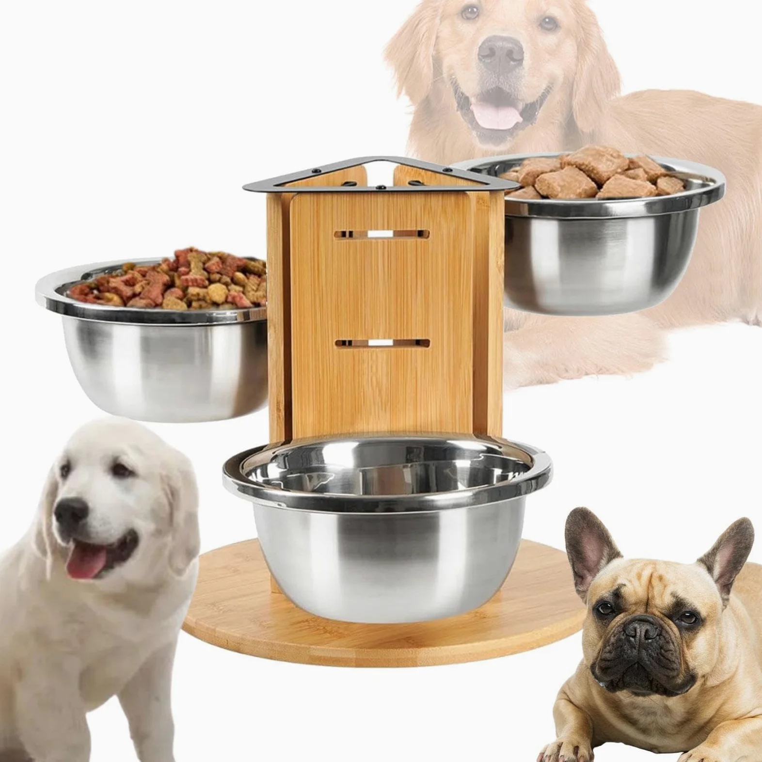 F Fityle Comedero Elevado para Perros con Soporte de Madera Resistente Y Ligero, Altura Ajustable. Ideal para Perros Pequeños, Medianos Y