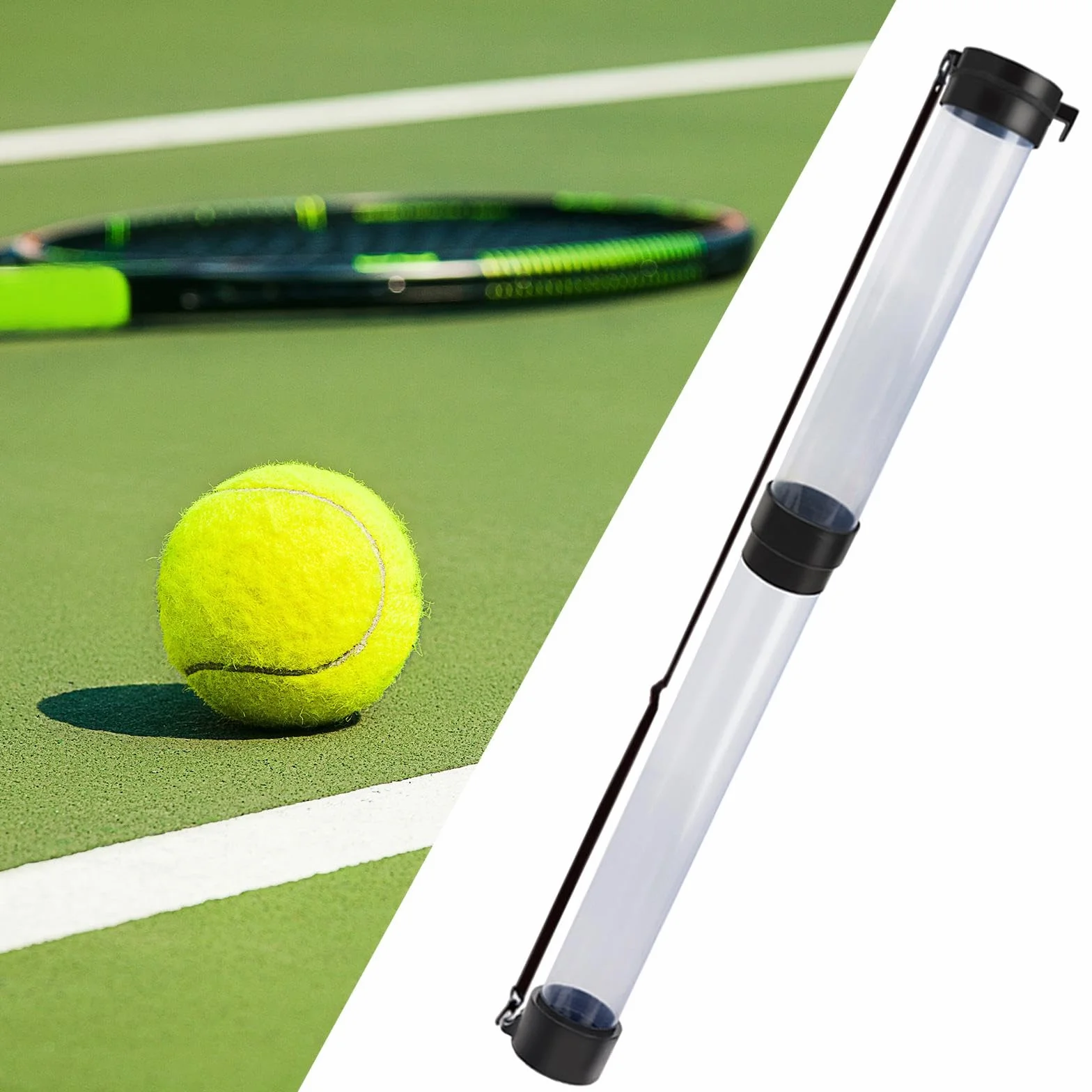 LOVIVER Tubo para Recoger Pelotas de Tenis Telescópico Transparente Capacidad 15