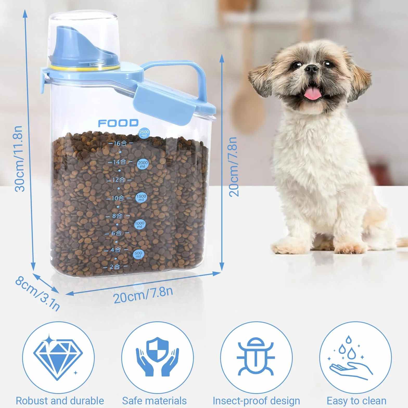 Cubo Pienso Perro, 2.8L Dog Food Storage Bin, Botes Cocina Almacenaje con Vaso Medidor, Almacenamiento se Comida Para Perros, Caja se Almacenamiento