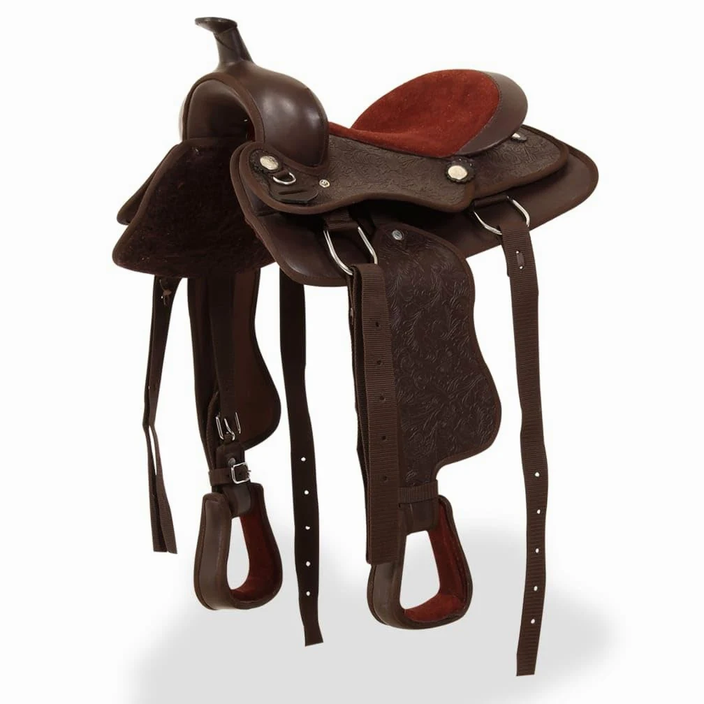 Sillín occidental de piel auténtica con halter y hoja de pecho, juego completo para montar a caballo, ajuste cómodo para ocio, senderismo y torneos