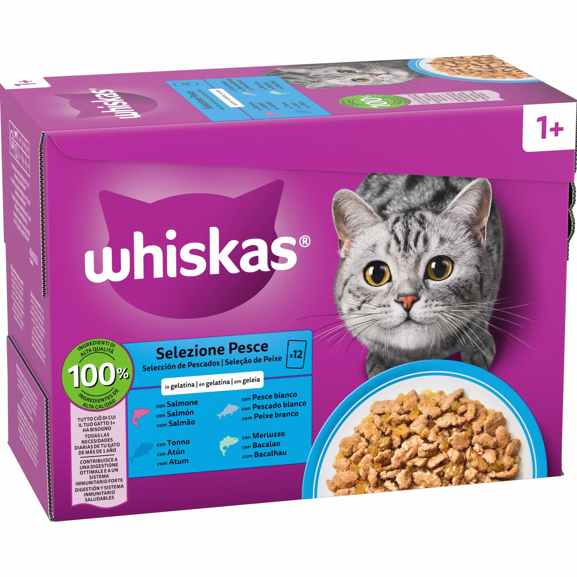 Whiskas Comida Húmeda para Gatos Adultos Selección Pescados en Gelatina (Multipack 4x12x85g)