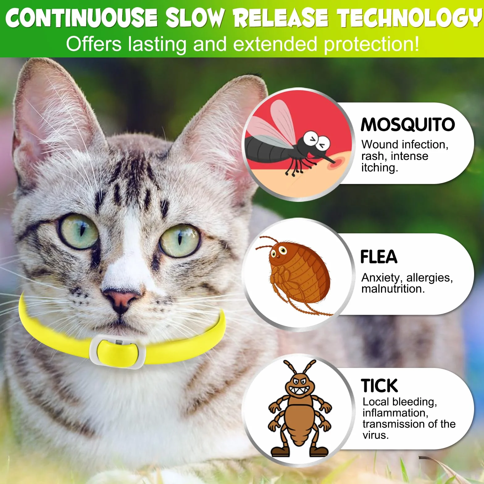Collar De Gato, Collar De Gato De 4 Piezas, Control Seguro Y Eficaz De Pulgas Y Garrapatas, Diseño Impermeable Y Extraíble para Proteger A Todos Los Gatos Durante 24 Meses