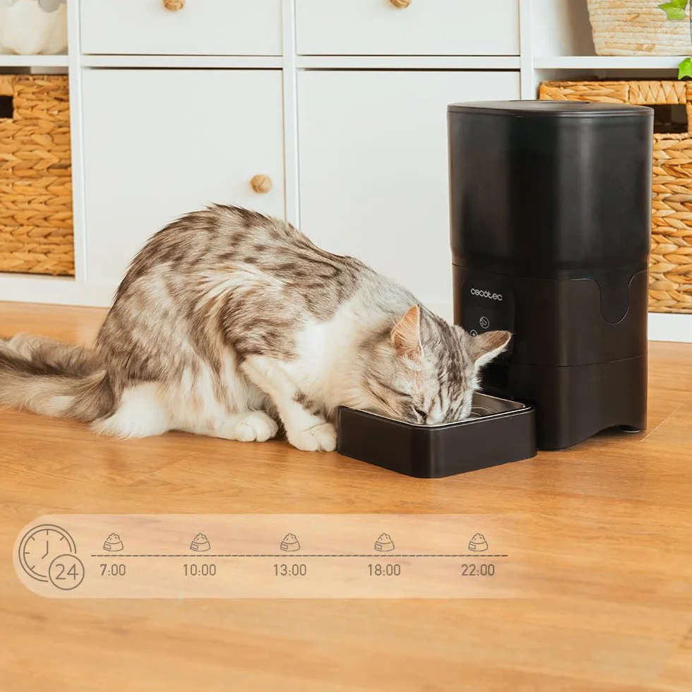 Cecotec Comedero Dispensador Automático para Mascotas con Control WiFi Pumba 6000 Purrfect Meal Smart. 6 litros de Capacidad, Control de Porciones, Comida de hasta 10mm, Cuenco de Acero INOX