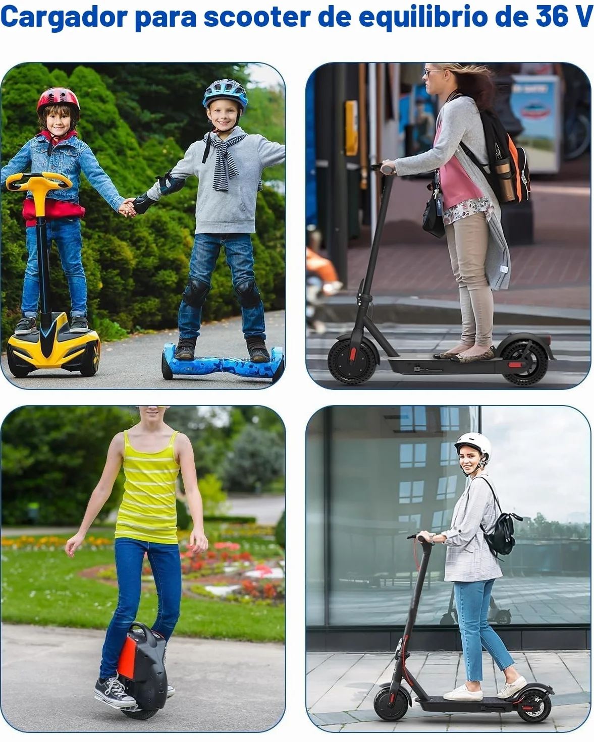 42V 2A Cargador Patinete Electrico para Hoverboard 36V Universal con 6 Conexiones M365 EU Plug