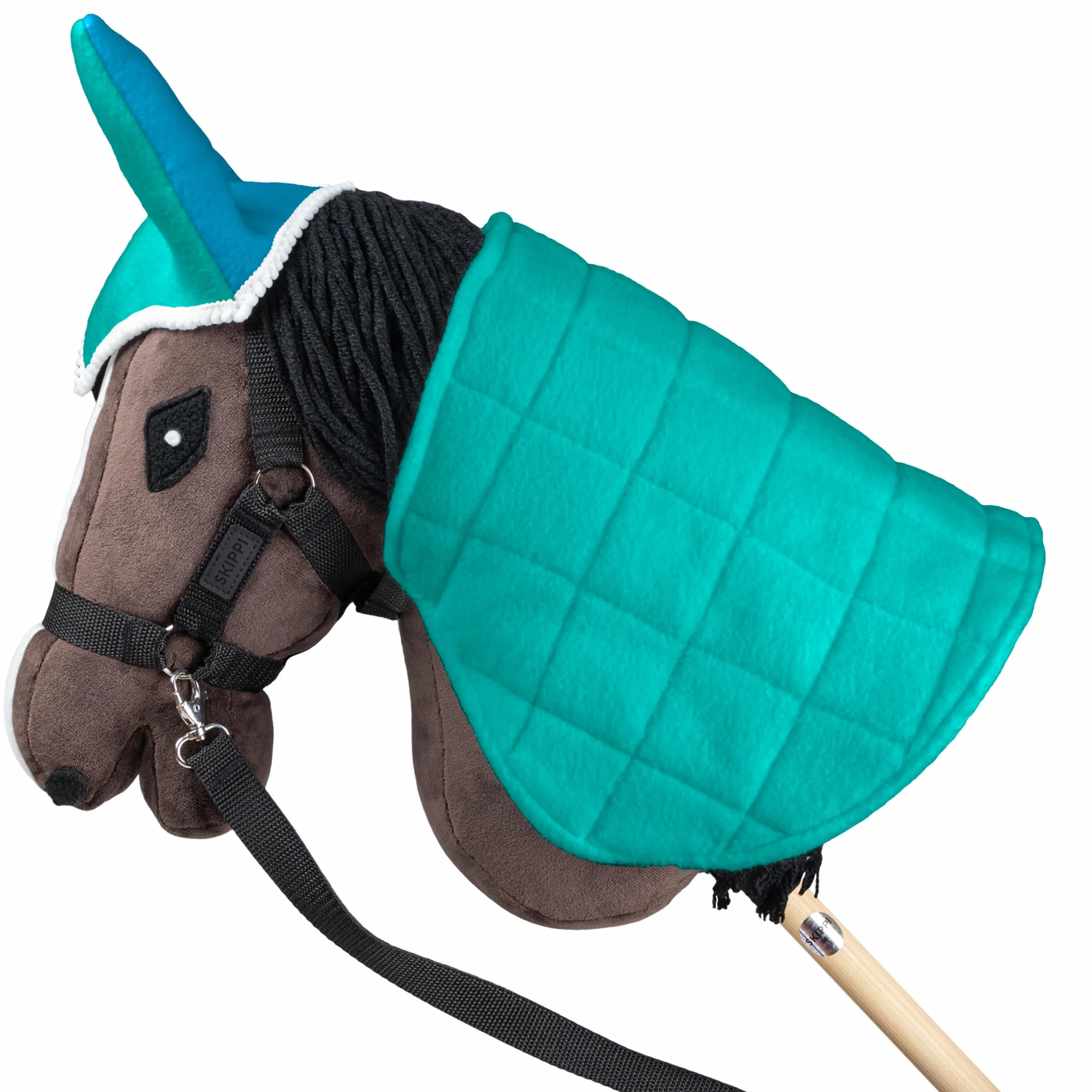 SKIPPI Manta y Orejeras para Caballo Hobby Horse – Menta y Azul, Hobby Horse Accesorios, Manta Reversible y Orejeras Antimoscas para Caballo de Palo, Hobby Horsing