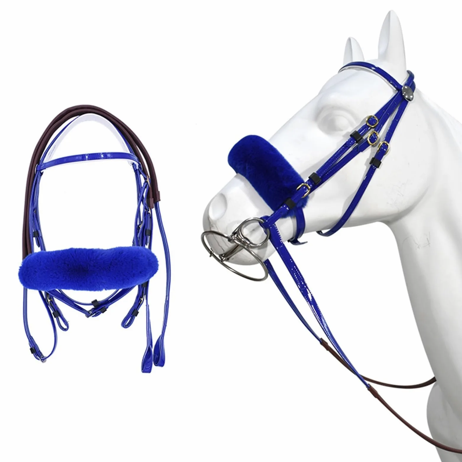 Cabezada de Cuero Rading Acolchada for Caballos con Hebilla Incluye riendas de Tela con topes de Mano Cuero para Caballos(Red)