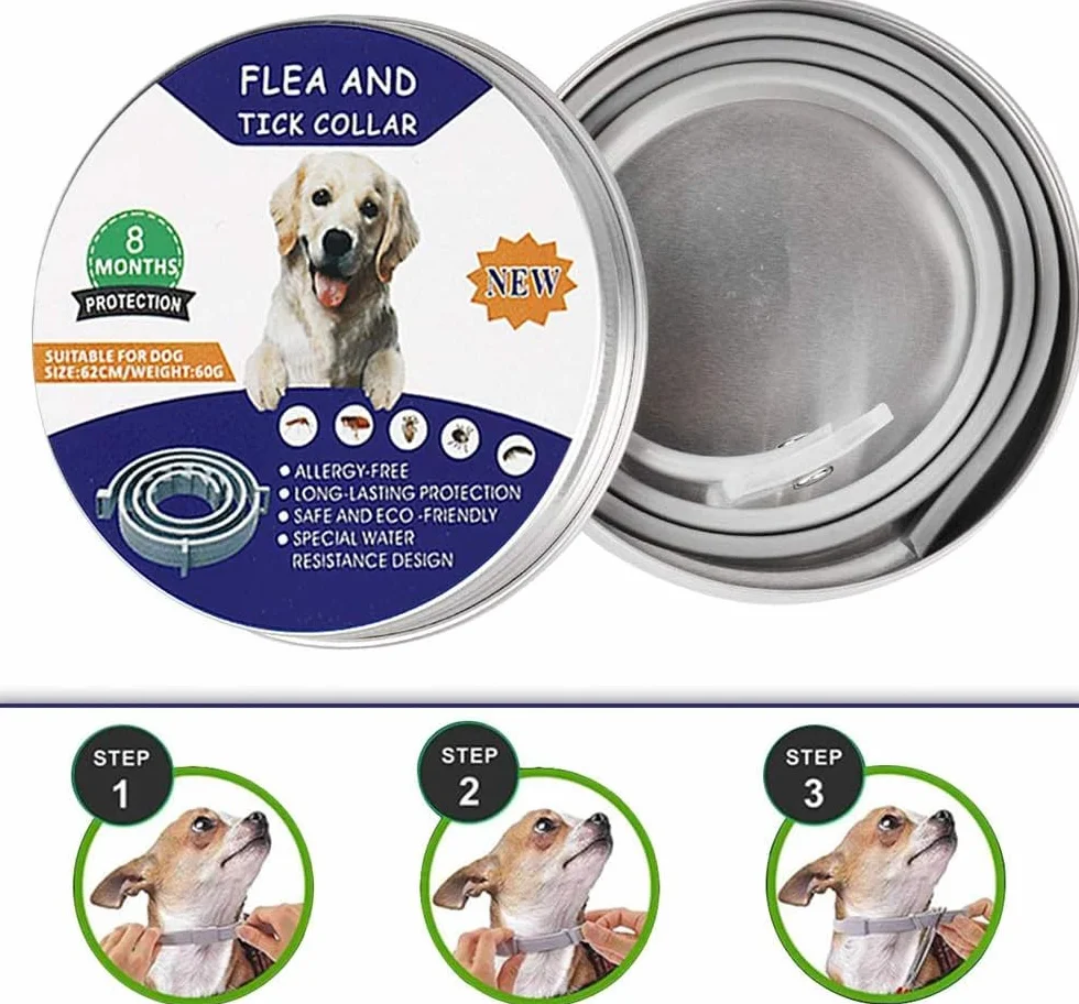 aiMaKE Tamaño Ajustable Collar Antiparasitos para Perro, Collar Antipulgas, Collarcontra Pulgas Garrapatas y Mosquitos para Perros y Gatos, Duracion 8 Meses -63cm