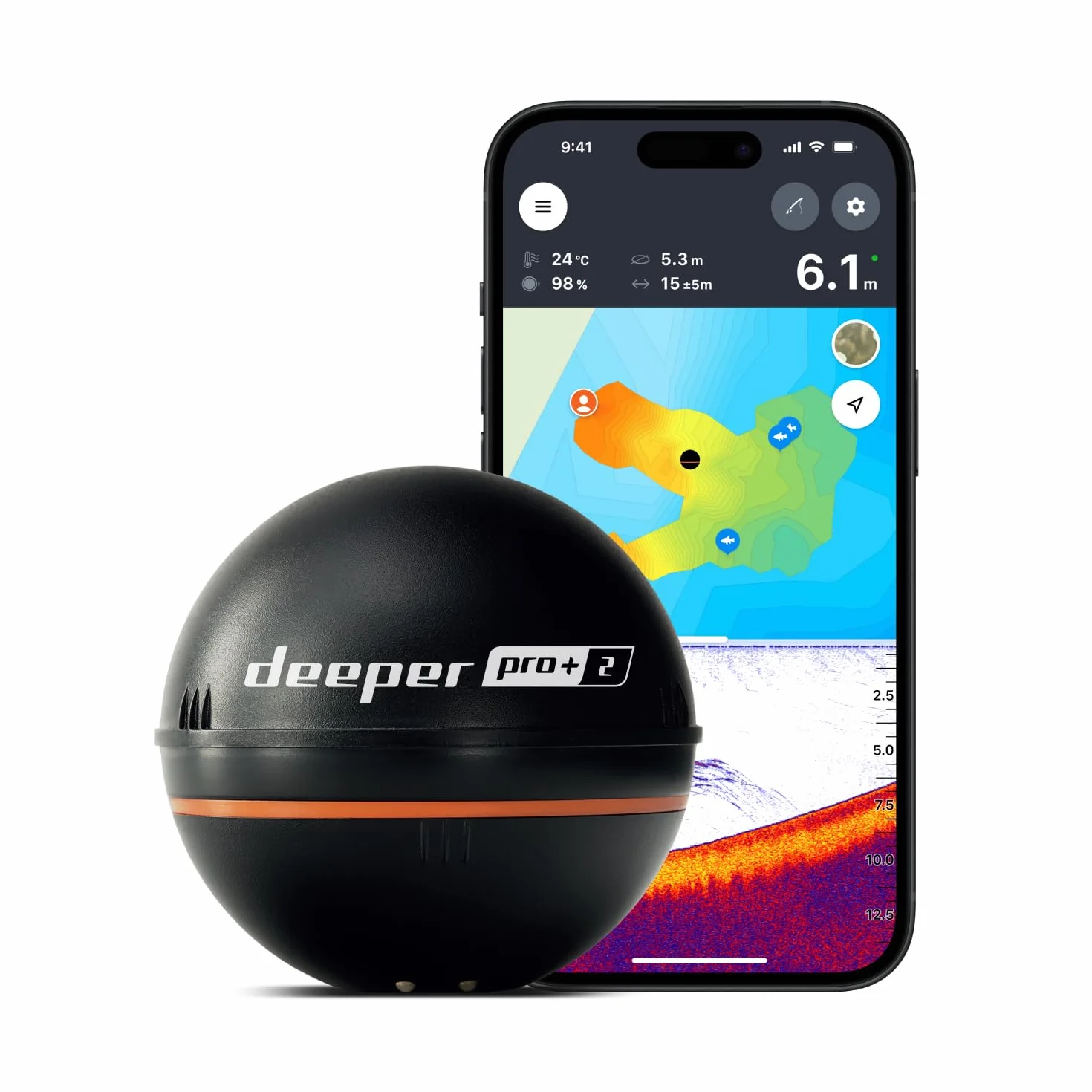 Deeper Pro+ 2 Sonda de Pesca 100m Detector Radar Peces Portátil WiFi GPS