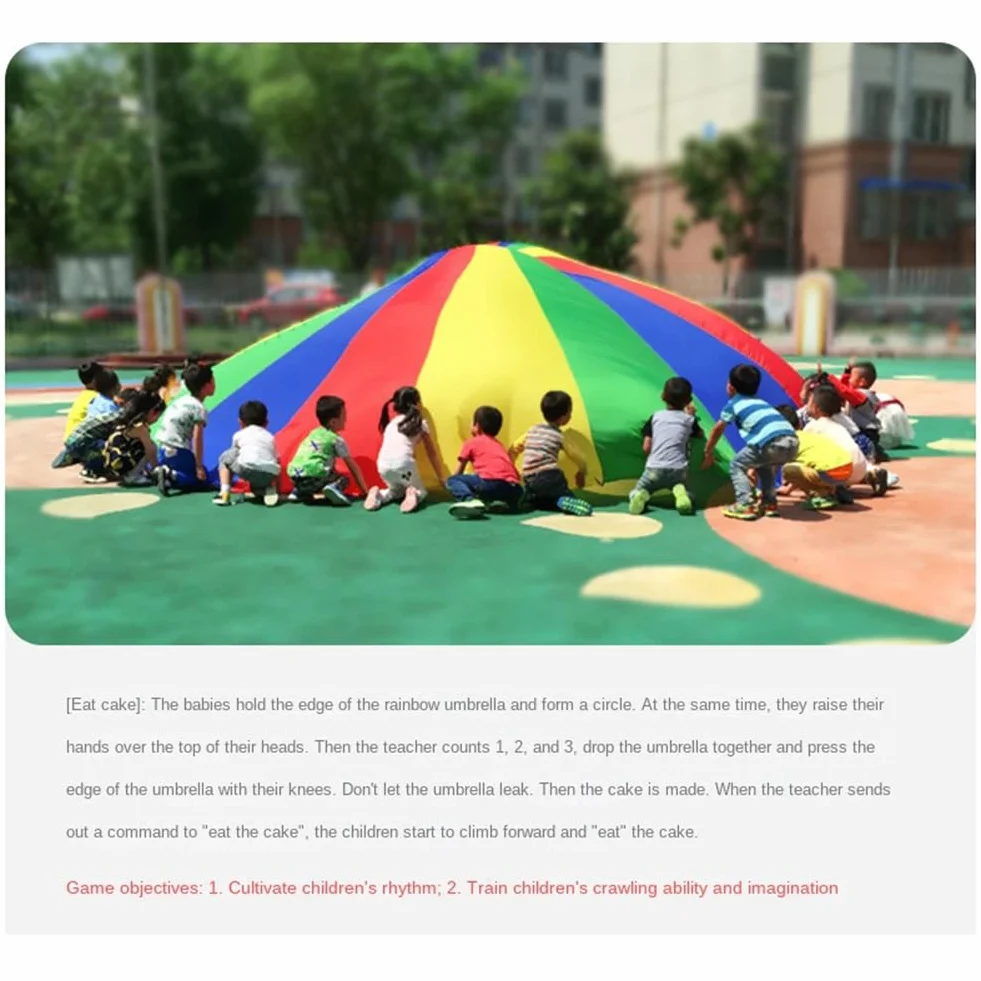 Juego de Paracaídas para Niños de 3 Metros, Tela de Iris, Tapete de Fiesta Colorido con Asas