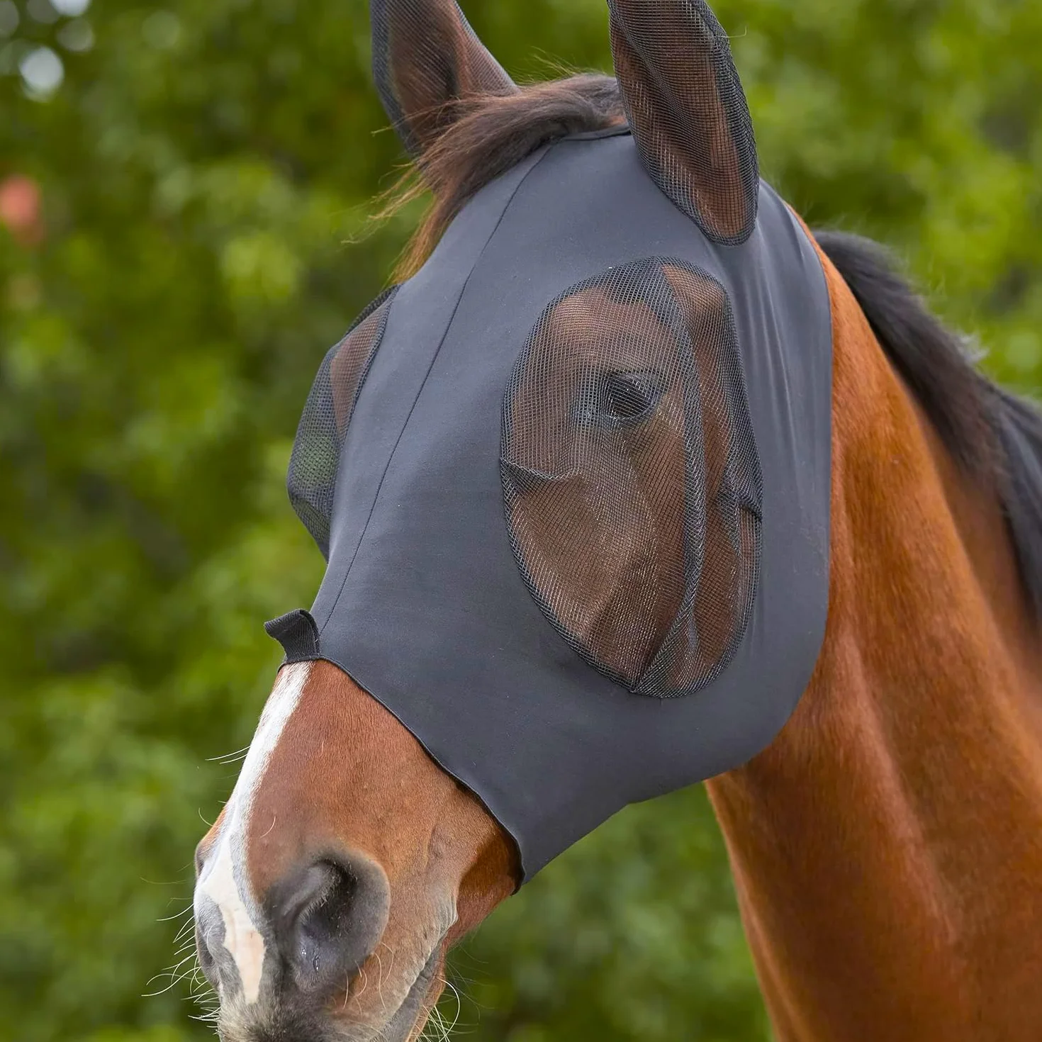 Máscara Anti-Moscas Protección con Orejas, Elasticidad Máscara de Mosca, Máscara Anti Moscas para Caballo, Excelente Comodidad con Protección UV, Máscara Estándar para Caballos