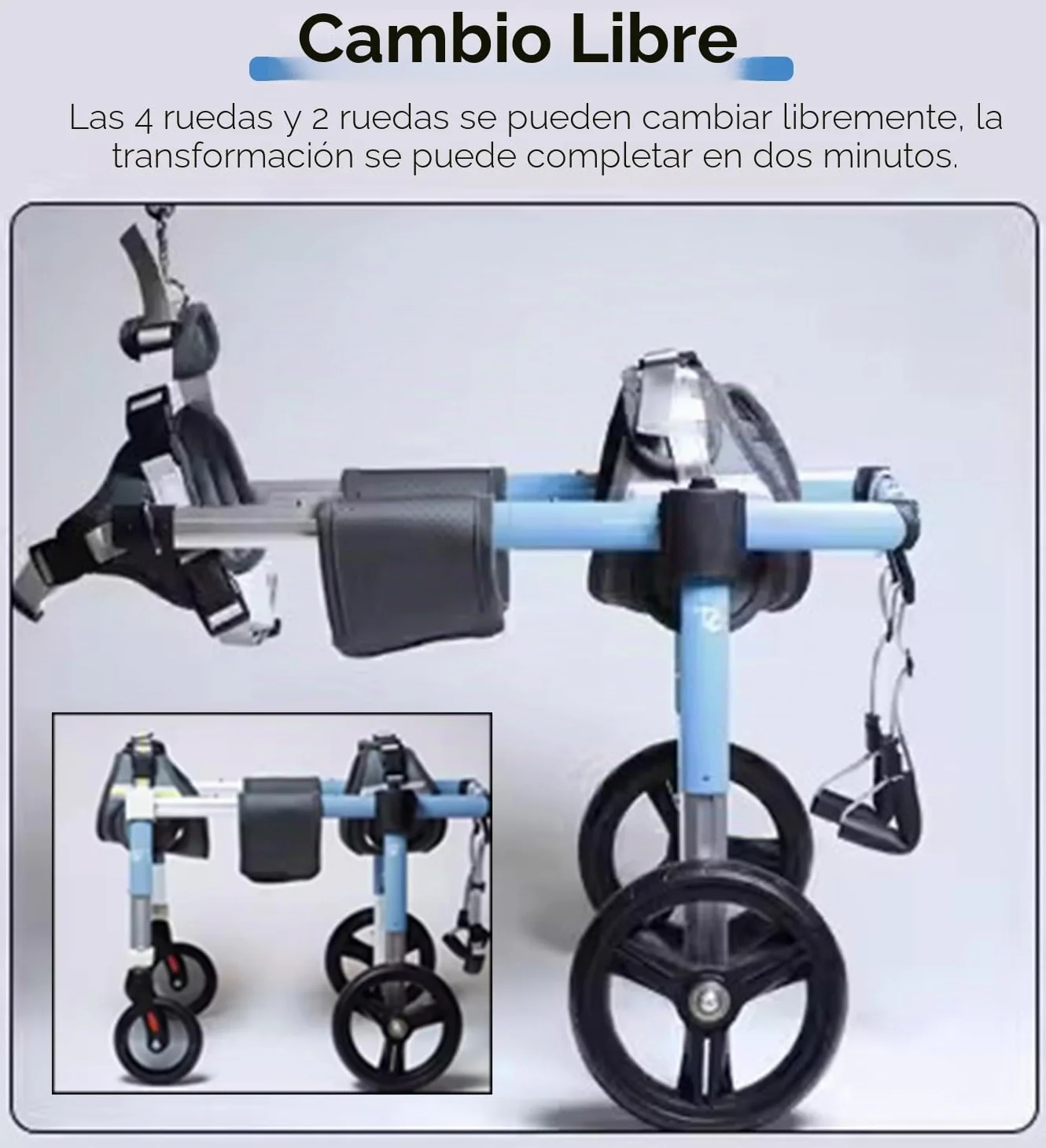 Silla Ruedas Perro Carro de Recuperación para Perros con Ruedas Ajustables de 2 o 4 Pulgadas, Carrito de Rehabilitación para Mascotas Pequeñas o Grandes con Extremidades Traseras Tallas XS a XXL,(XXL)