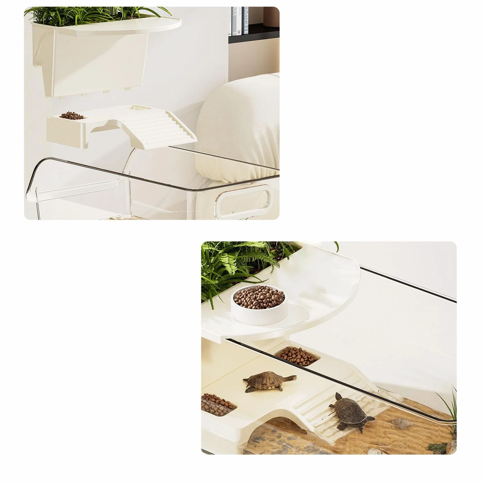 Terrario de tortugas, gran terrario con plataforma solar, de reptiles de agua, tanque de tortugas, para ranas de árbol, salamandras, cangrejos de río, animales pequeños, interior salón
