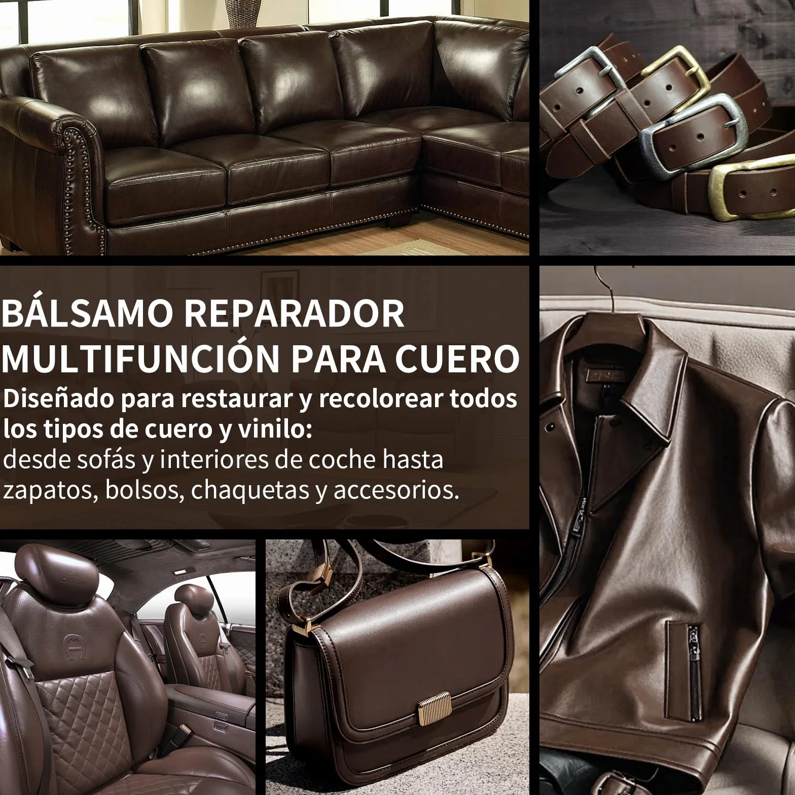 Kit Reparación Cuero Marrón Oscuro, 200ml – Cuidado para Sofás, Asientos de Coche y Bolsos – Reparación de Arañazos y Tinte para Cuero Sintético y Natural
