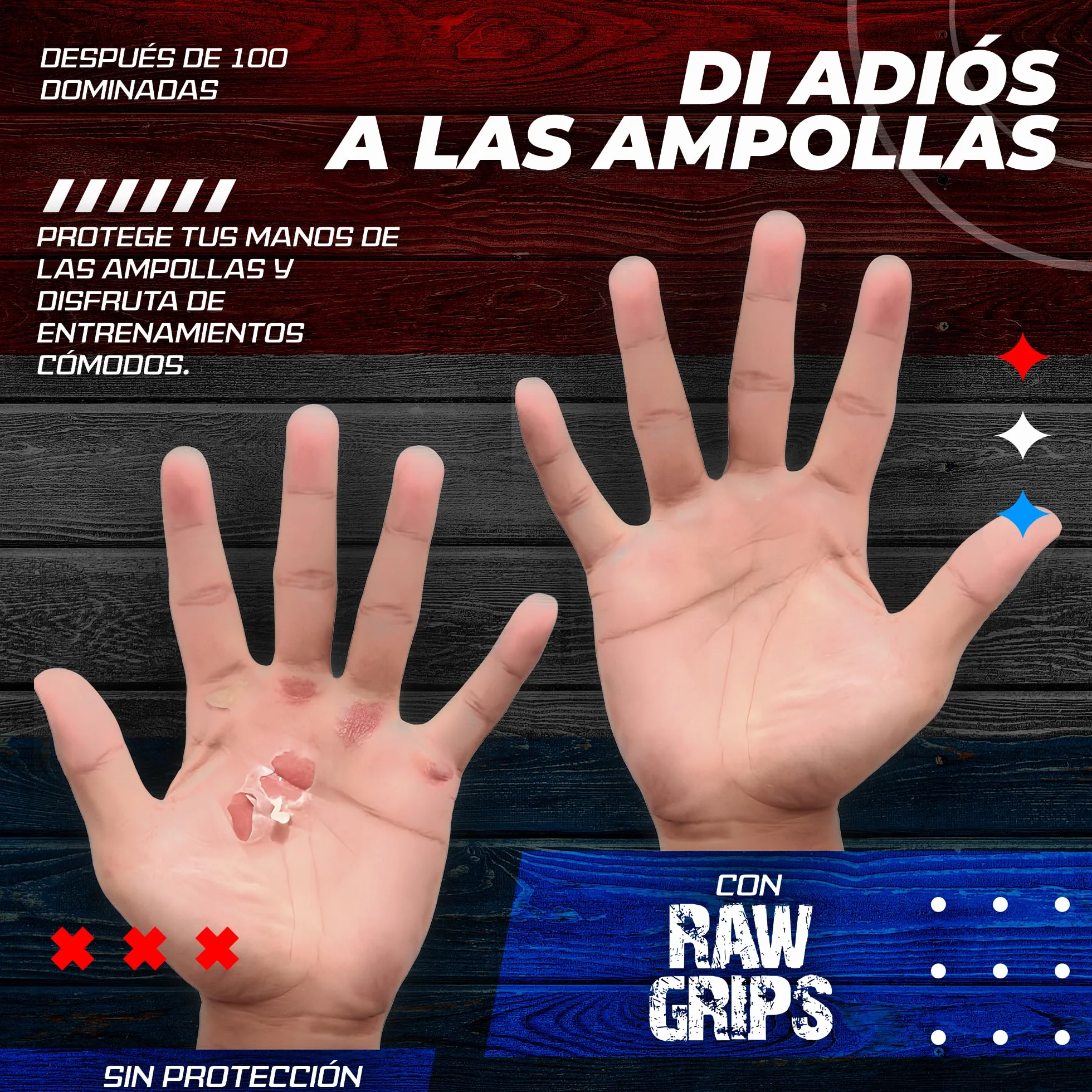 JerkFit Raw Grips Agarre de Cuero 2 Dedos para Gimnasia Cross Training Protección de Palmas Levantamiento de Pesas