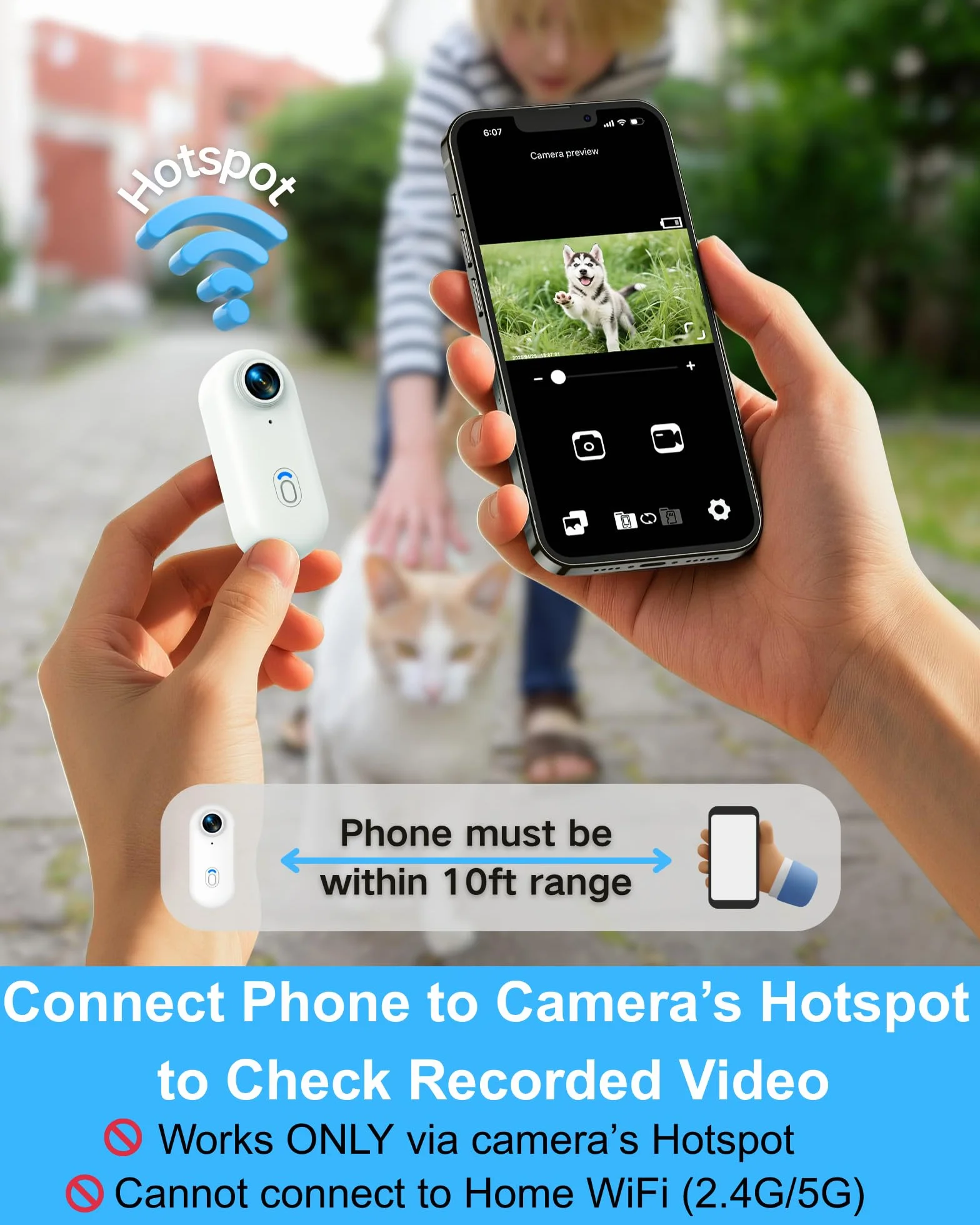 Collar de cámara para perros y gatos con aplicación para teléfono, grabación de video HD 1080P, cámara POV para mascotas tamaño XS/M para perros y gatos grandes, cámaras inalámbricas para mascotas con