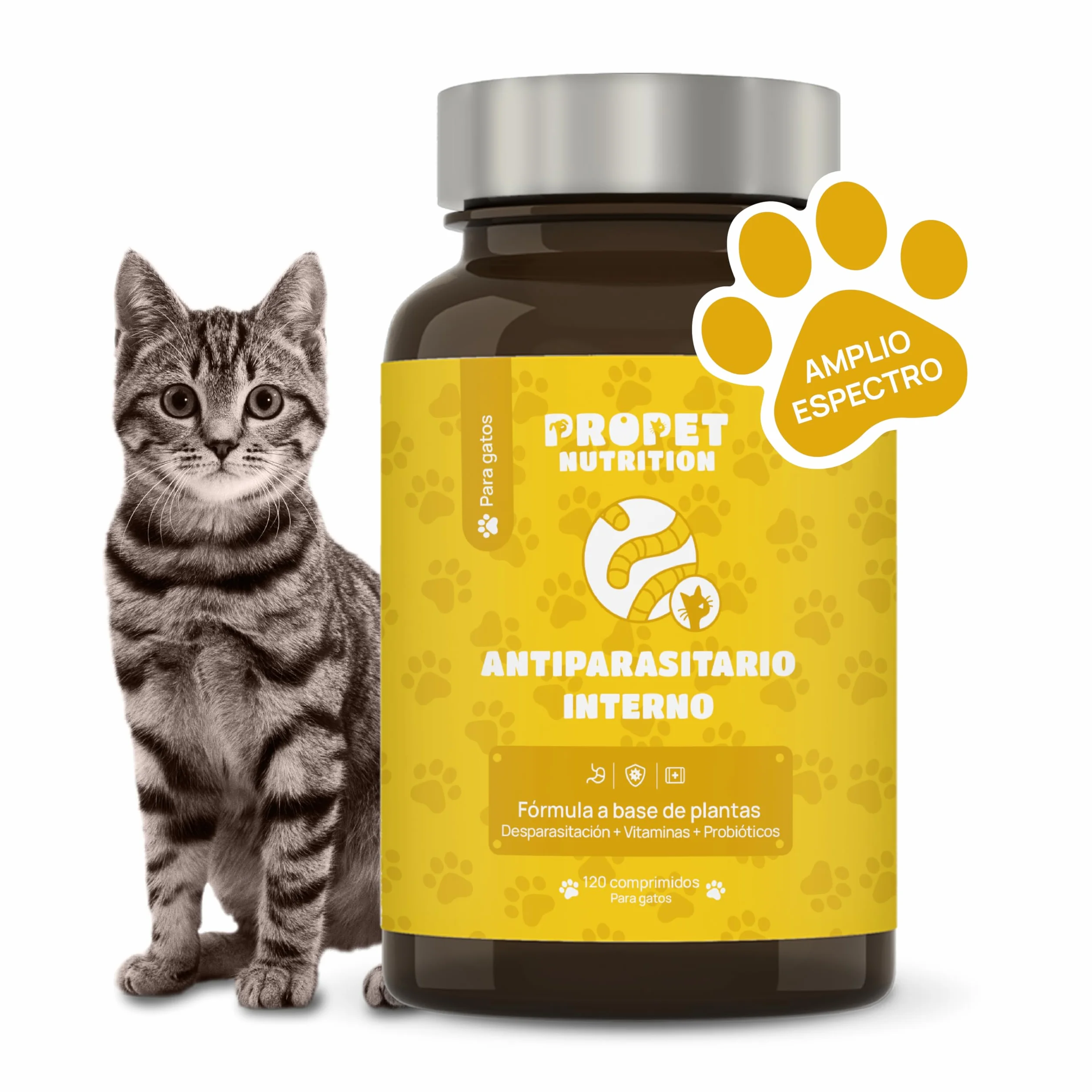Desparasitente Gatos Interno. 100% Natural. 120 Dosis. 12 Plantas de Rápida Absorción y Eficacia. con Malta, Vitaminas y Probióticos. Antiparasitario Gatos. Desaparasita, Repara y Previene