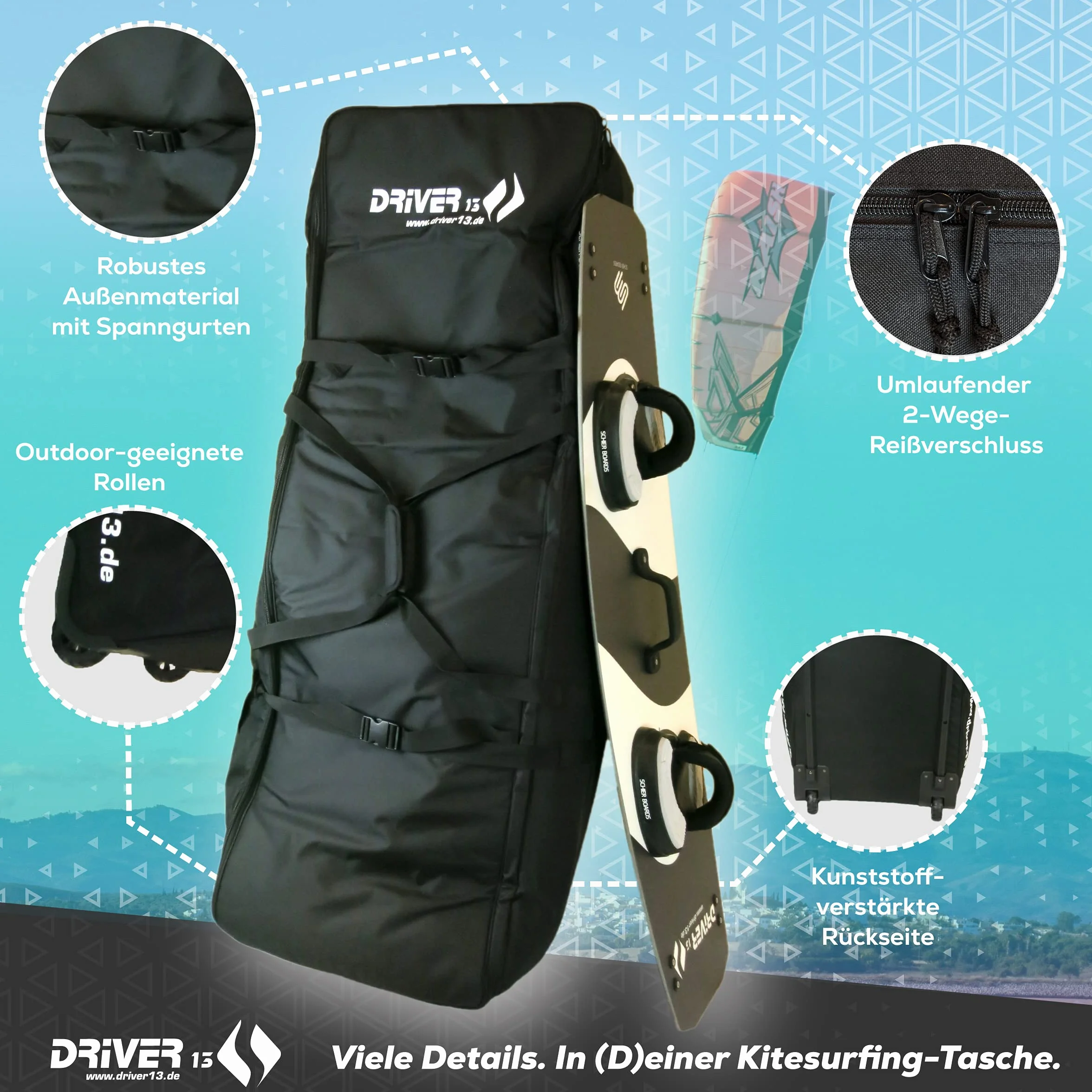 Bolsa de Viaje para Kiteboard Traveler 152 cm, 266 L, Negro