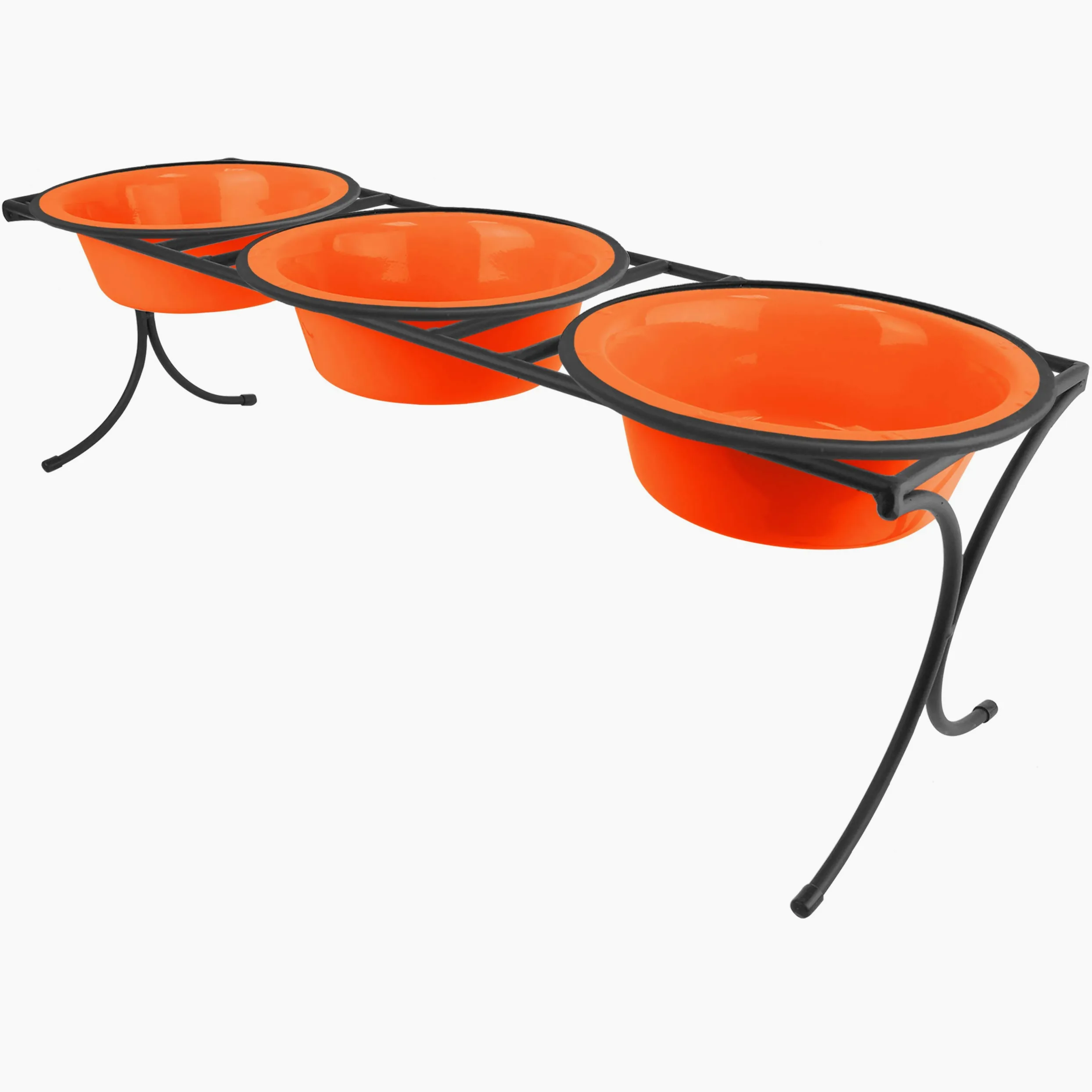 Platinum Pets - Comedero Triple con Cuencos de Acero Inoxidable con Borde Ancho, 12 Tazas, Color Naranja