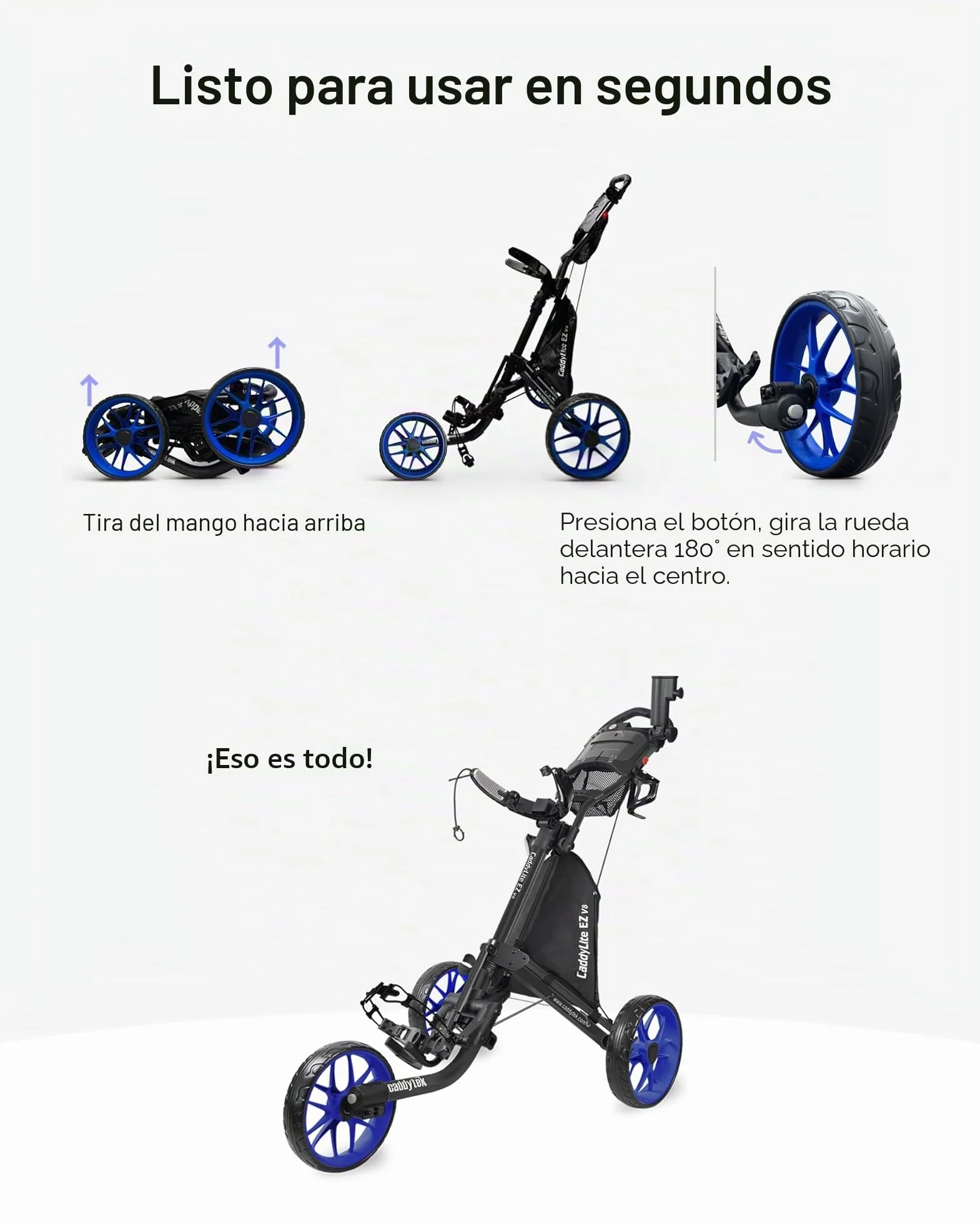 Caddytek CaddyLite EZ Fold Version 8 Carrito de Golf 3 Ruedas Plegable Ligero