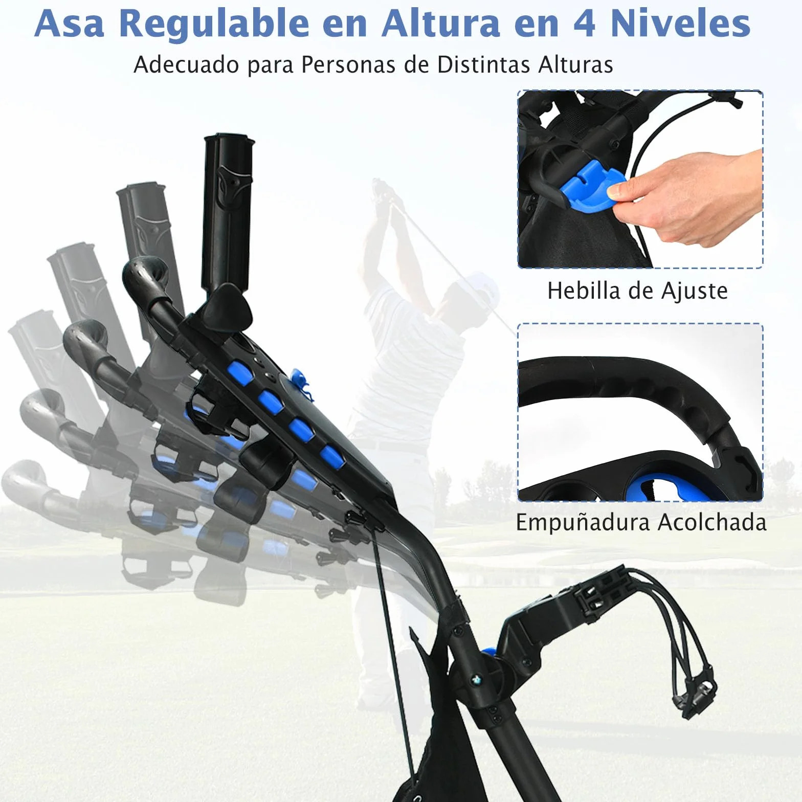 COSTWAY Carrito Golf Plegable 4 Ruedas con Bolsa Impermeable y Freno de Pie