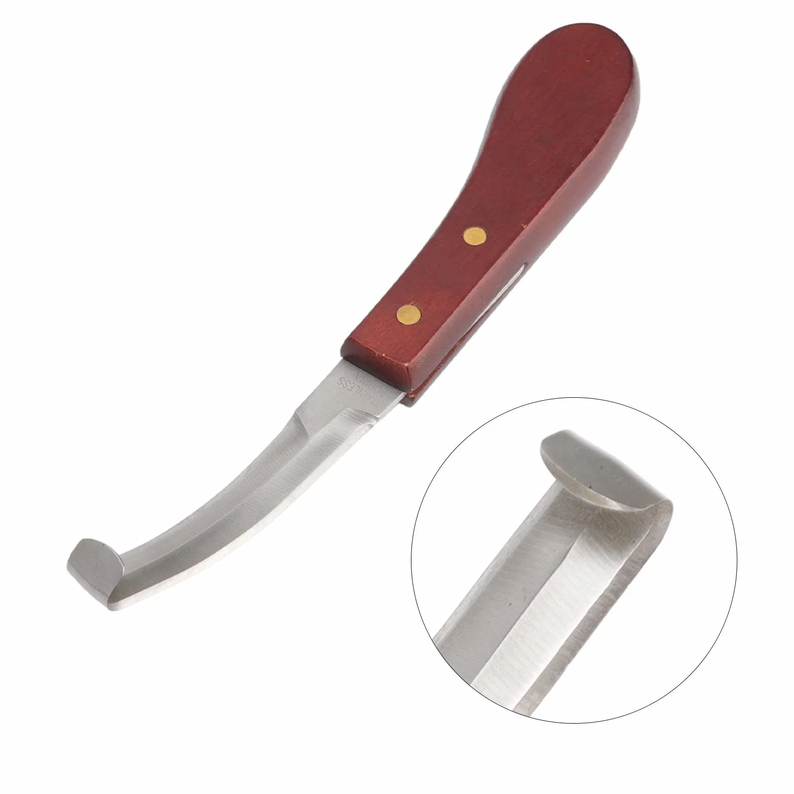 Haofy Cuchillo para Pezuñas de Caballo, Cuchillo para Pezuñas, Navaja de Afeitar de Acero Inoxidable, Cuchillo para Herrar para Diestros de Doble Cara, de Madera, Cuchillo con