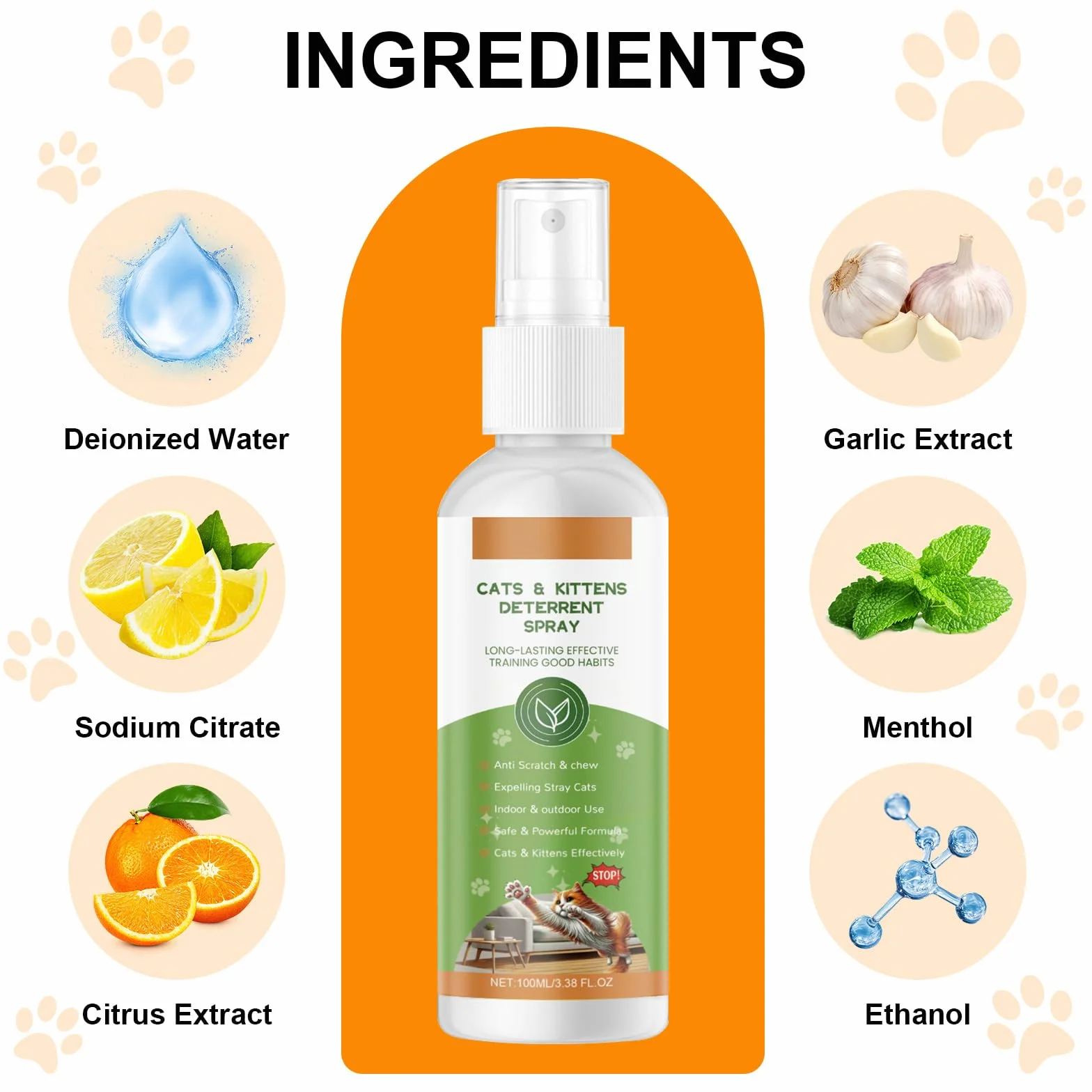 Spray Antiarañazos Gatos 100ML Spray Repelente Gatos para en Interiores y Exteriores, Spray Ahuyentador de Gatos Que Rascan Mantiene a Las Mascotas Fuera de Las Áreas De Acceso, Protege Muebles