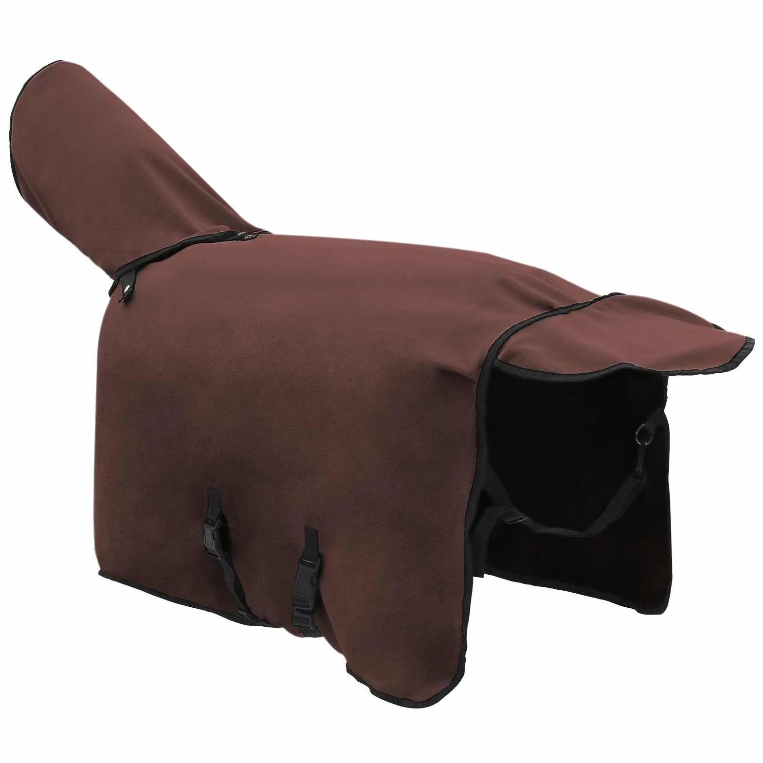 Manta de invierno para caballo, color marrón oscuro, 75 cm, poliéster con funda extraíble, transpirable e impermeable, para transporte de pastos, con cierre en el pecho y cinturón abdominal