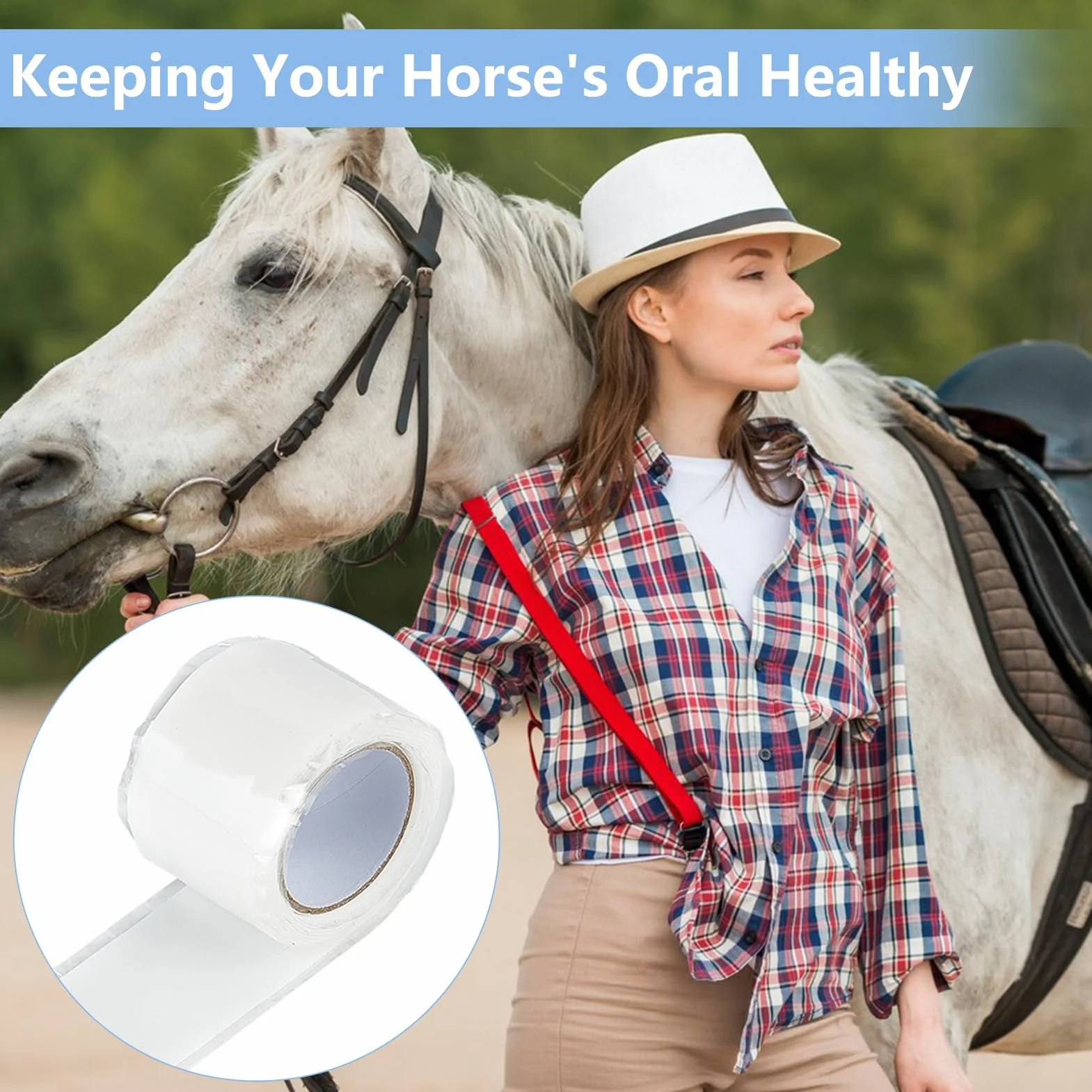 NICENEEDED 2 Rollo de Cinta para Envolver Bocados de Caballo, Protector de Silicona para Bocados de Caballo, Cinta Protectora Elástica para el Cuidado de la Broca del Caballo