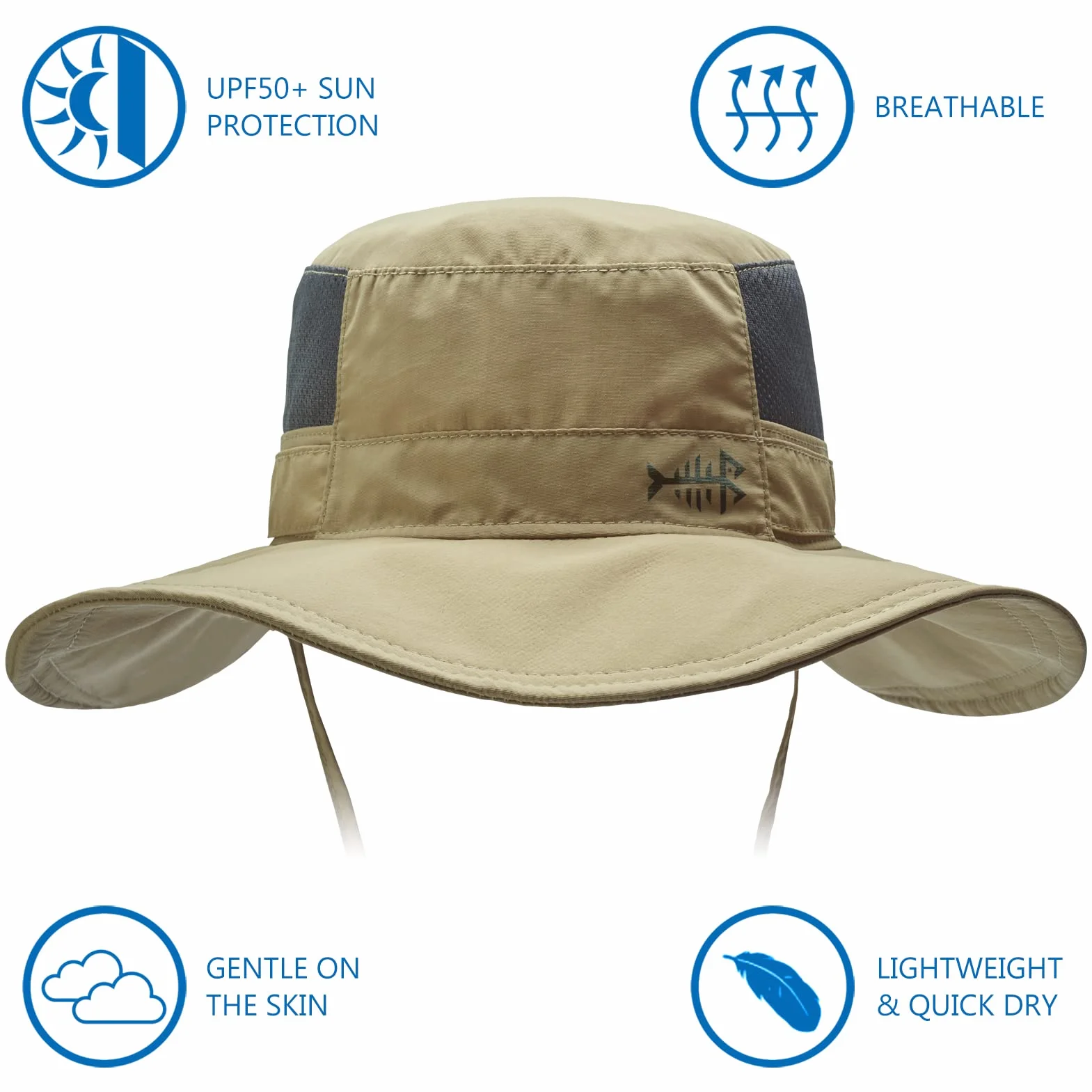 Bassdash UPF 50+ Sombrero de Pesca Solar Resistente al Agua con Solapa de Cuello Desmontable