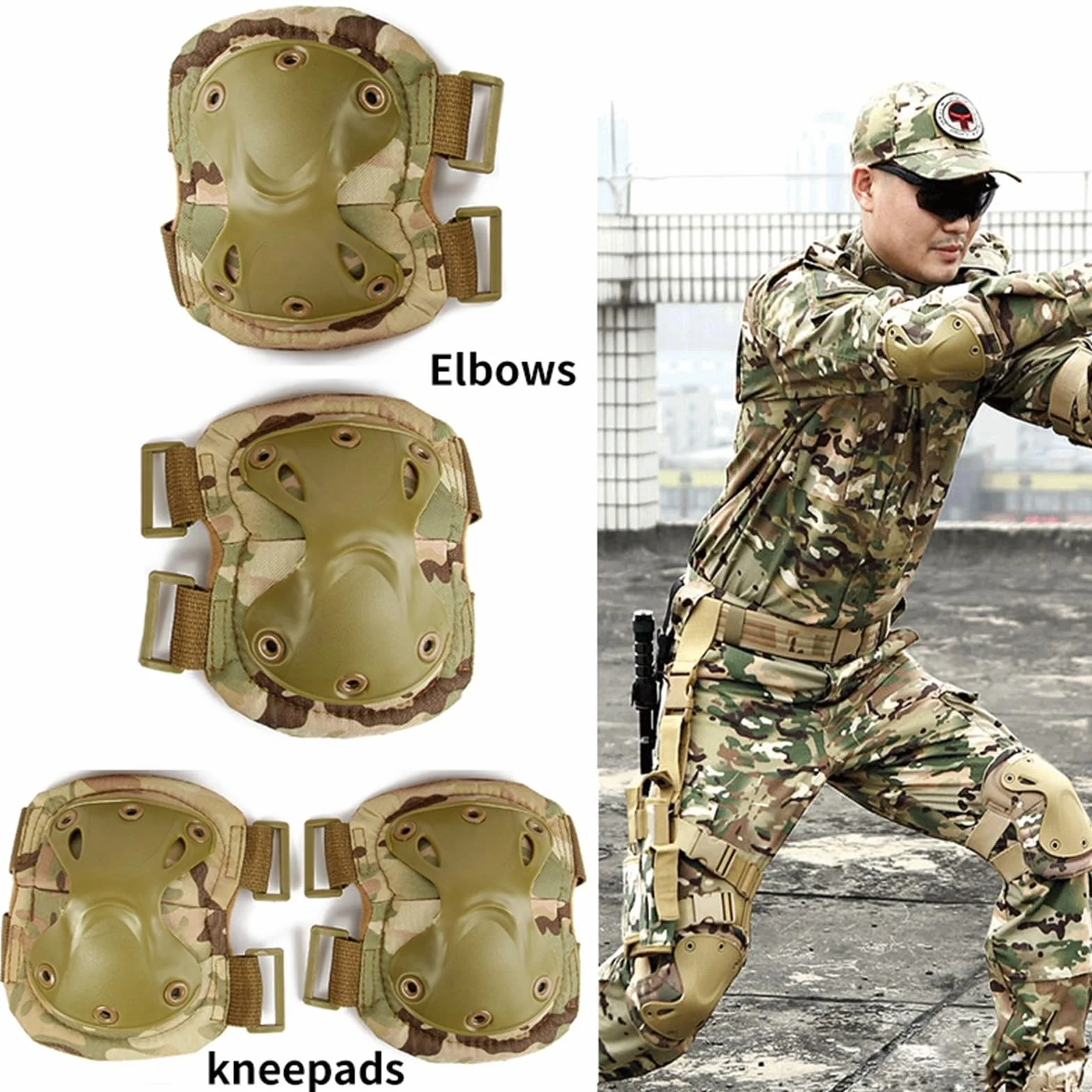 Jungle Leopard Almohadilla de rodilla táctica para codo militar protección airsoft caza rodilleras seguridad