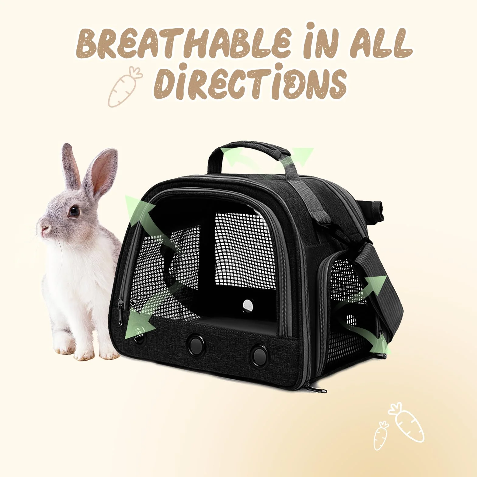 Bolsa de Transporte de Animales pequeños, 35 * 25 * 23cm Bolsa de Viaje saliente para Mascotas, Portador de Conejillos de Indias portátil con Malla Transpirable para pájaro, Rata,Negro