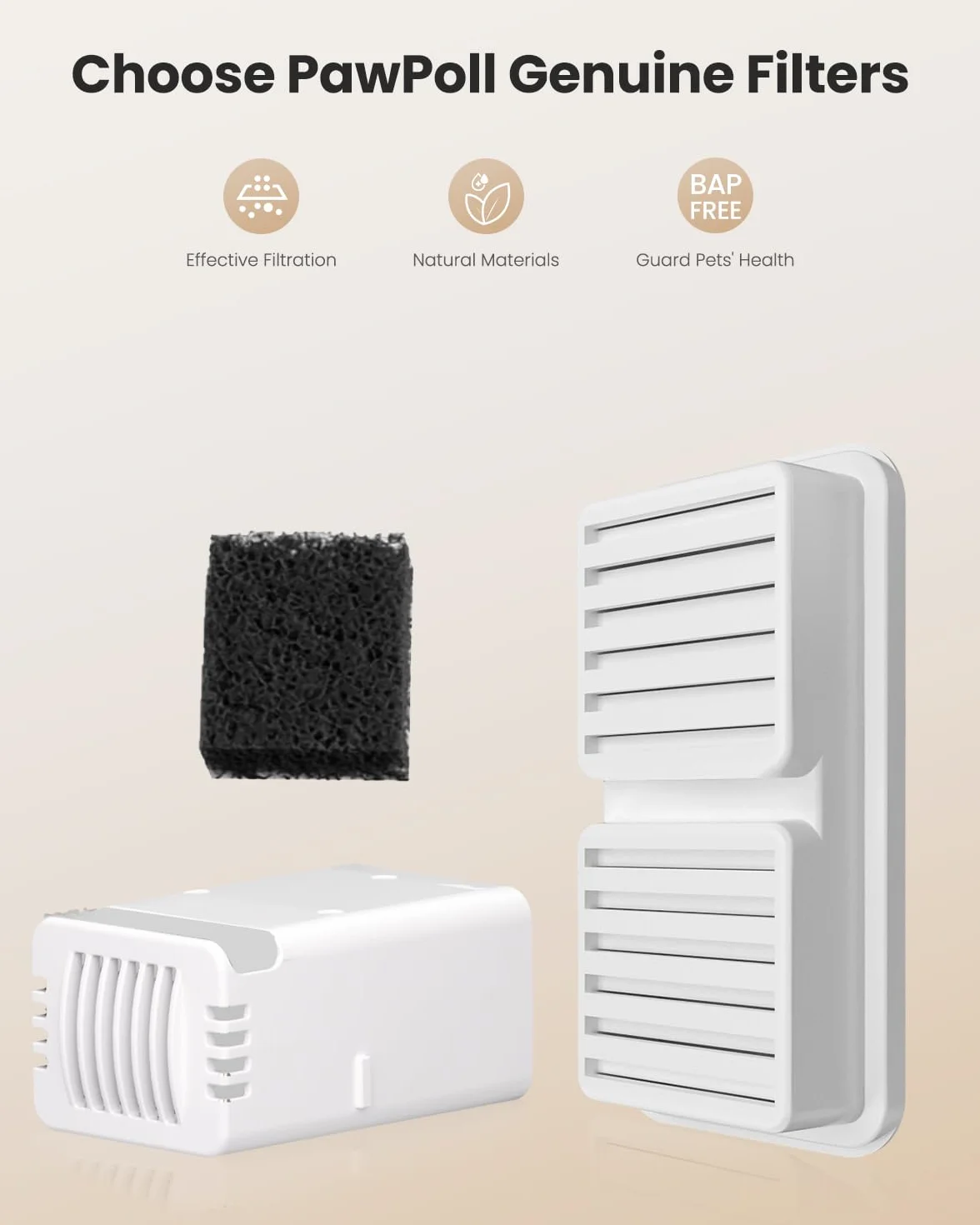 PawPoll Filtros de Fuente para Gatos sin Cable, 6 Filtros de Carbón y 6 Esponjas para 3,2 L Acero Inoxidable Fuente Gatos