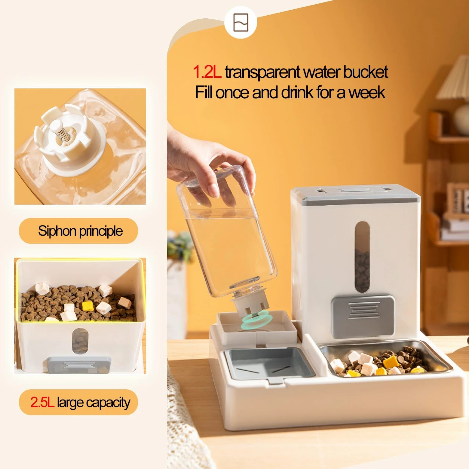 Comedero Gatos 2,5 L, Comedero para Gatos 2 en 1Adecuado, Dispensador Comida Gatos, Bebedero Gatos para Gatos de Interior(Brown)