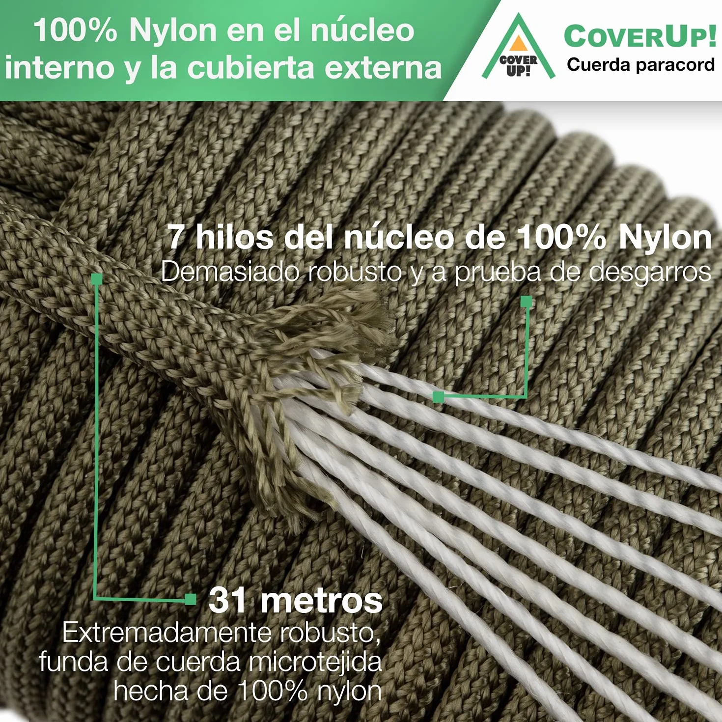 Cuerda Paracord 550 7 Hilos 31 Metros Cubierta Resistente Negro