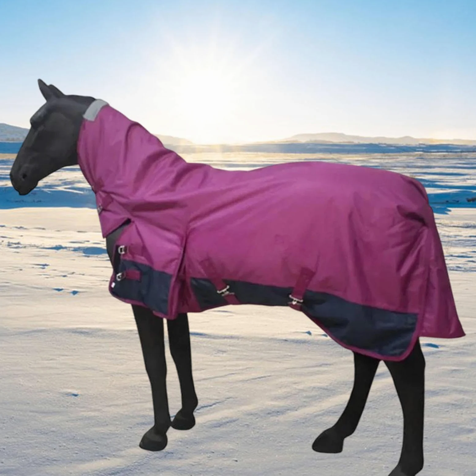 Manta de Invierno para Caballo, Manta de 600D, Acolchada Y Gruesa, Mantiene El, Resistente Al Agua, Ropa Ecuestre, Rosa Roja XL