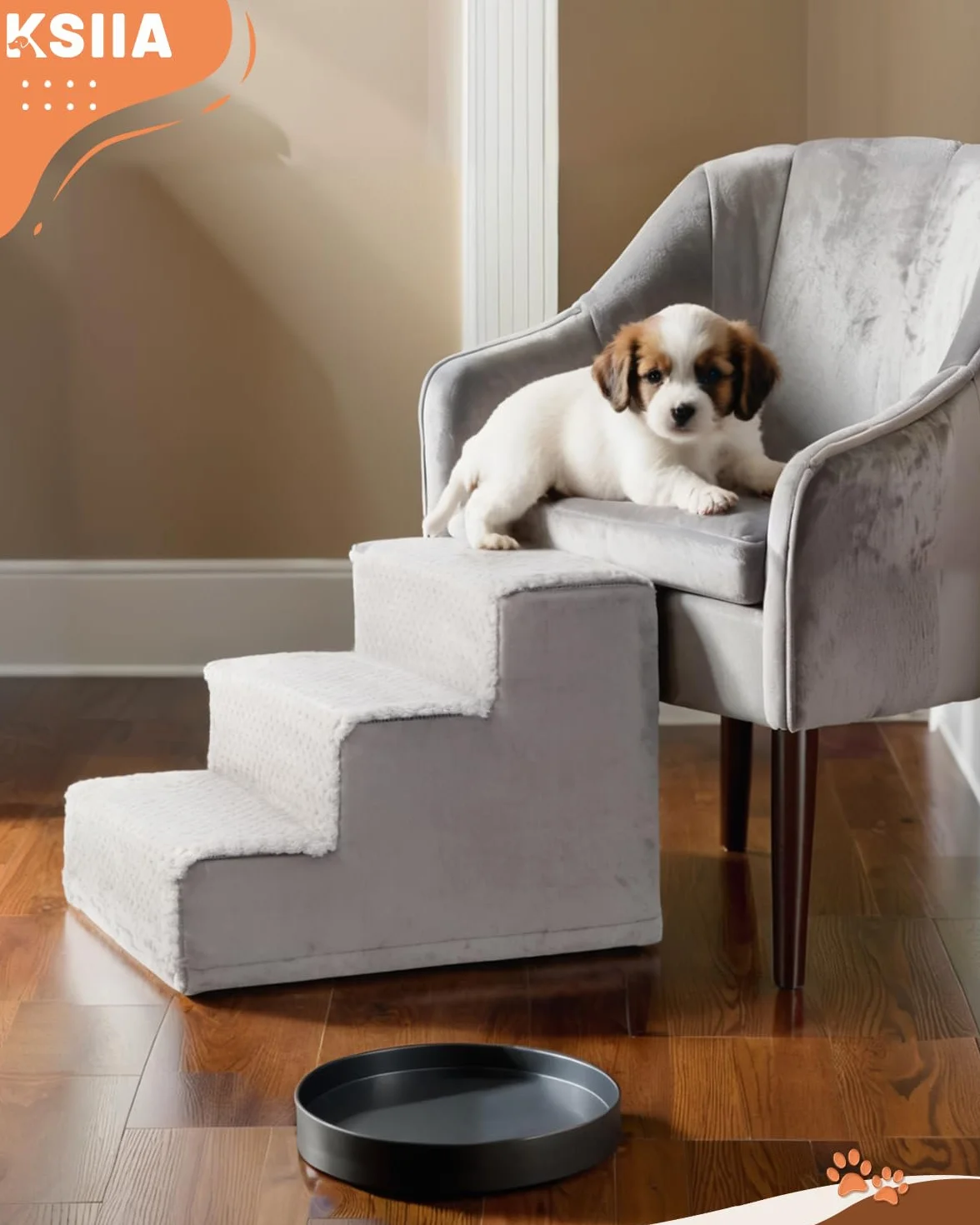 KSIIA Escalera para Perros pequeños de 33 cm, Funda Lavable, rampa Antideslizante para Cama y sofá, Gris