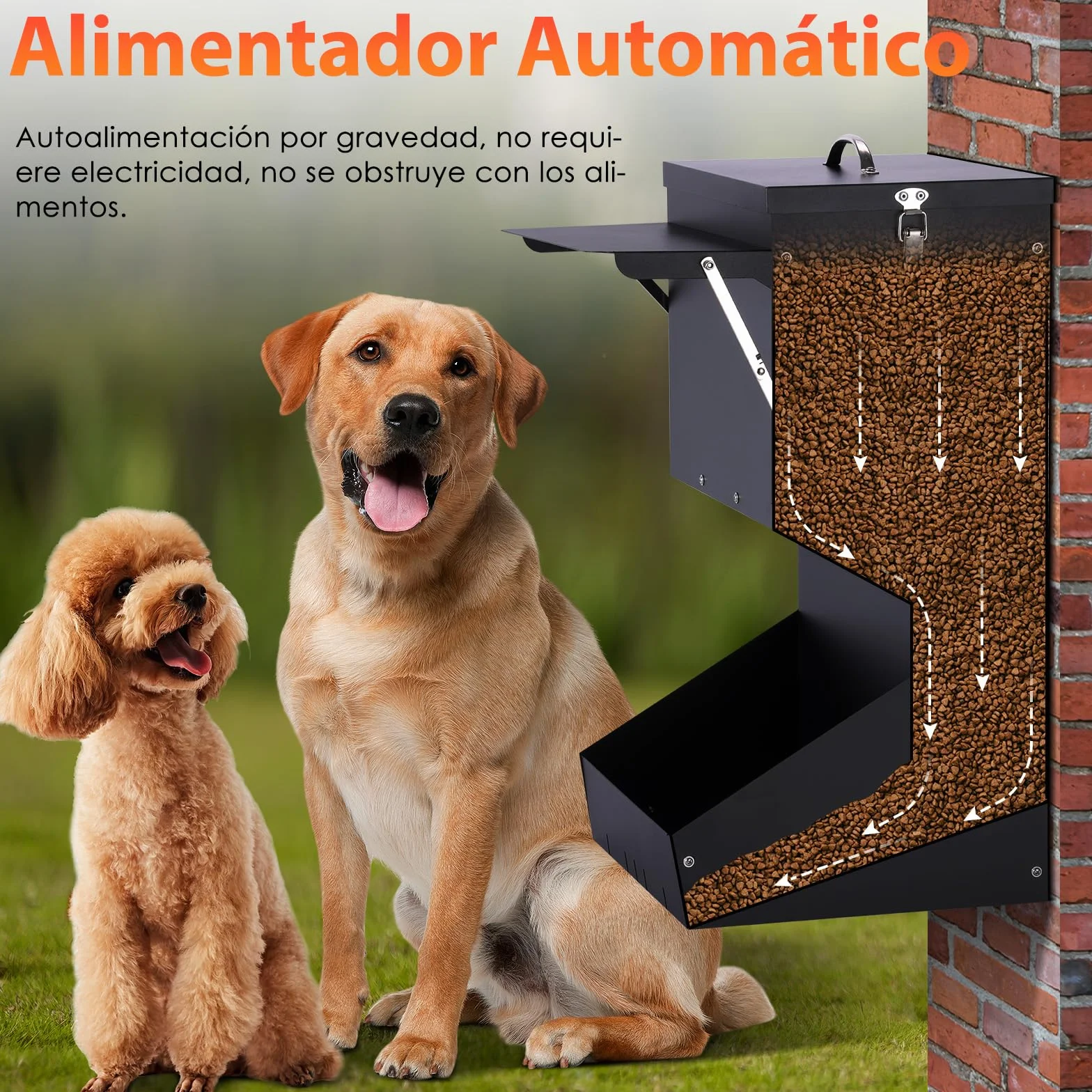 Alimentación automática para perros al aire libre colgando comida para mascotas de raza grande 11kg, comedero automático para perros de metal auto-alimentación comida para perros