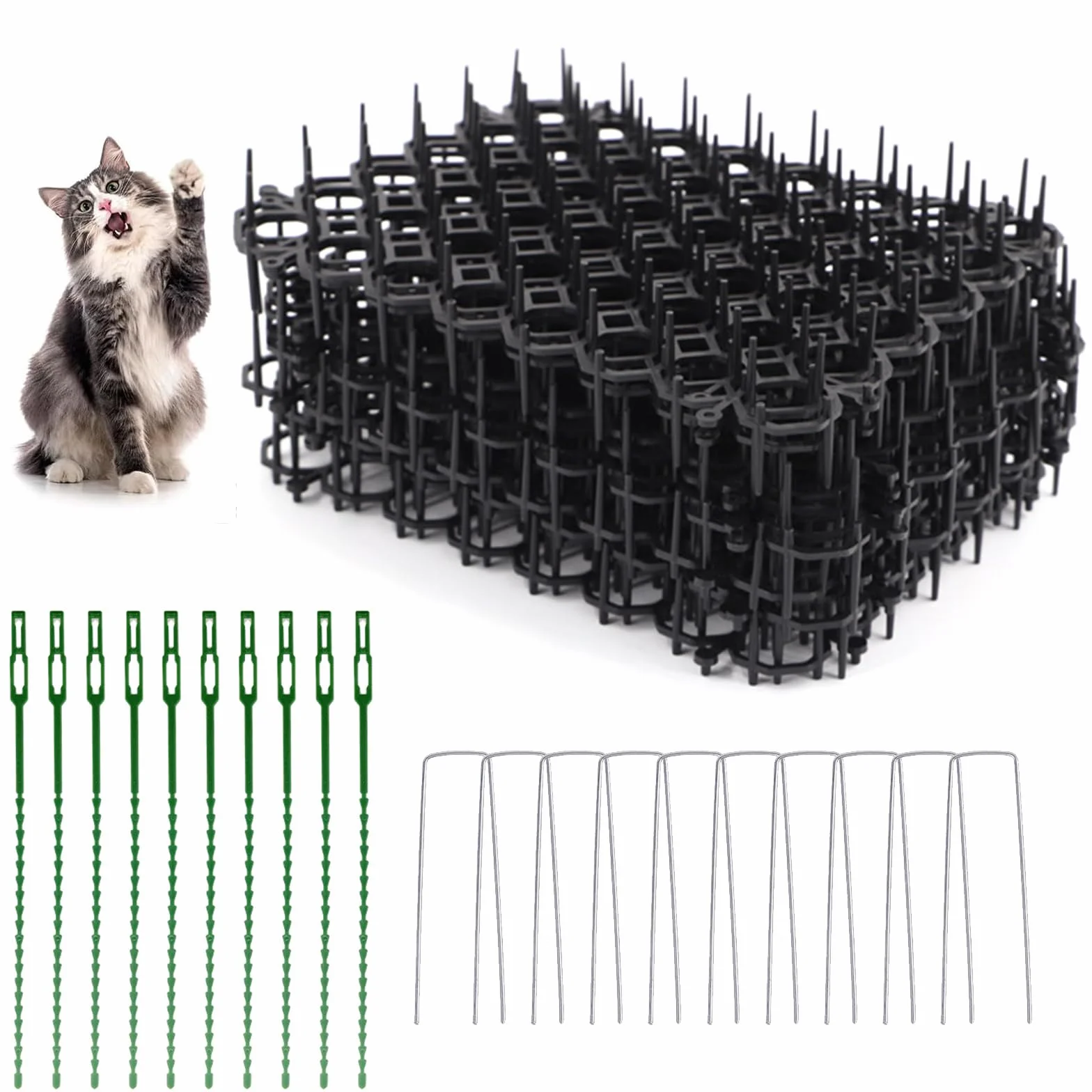 8 Piezas Repelente para Jardin De Plástico,Alfombrilla Repelente para Gatos,Malla Ahuyentador con Pinchos,Pinchos Anti Gatos,con Clavos En Forma De U Y Bandas De Hueso De Pescado,20 * 15CM,Kiuiom