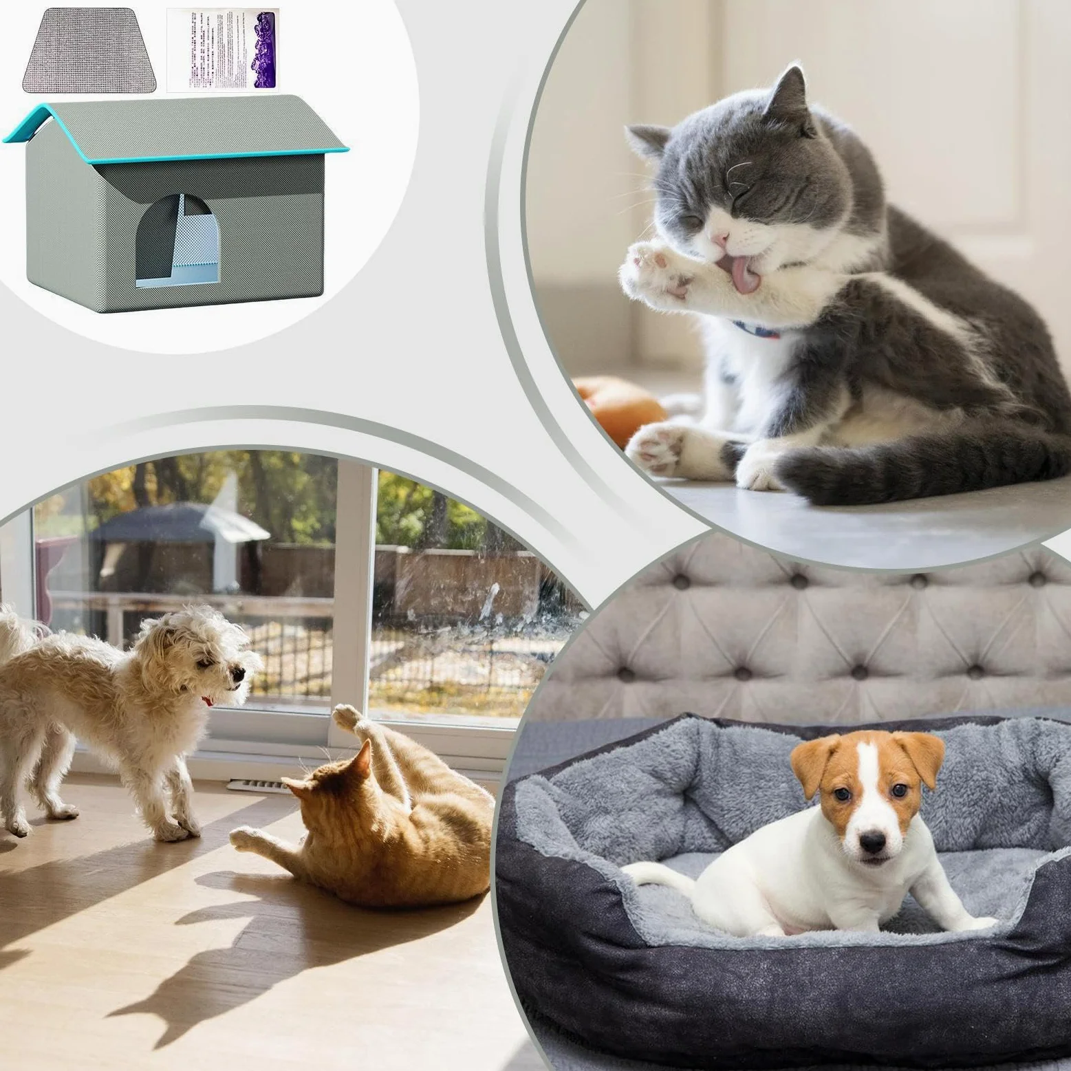 Casa Aire Acondicionado para Gatos, Resistente a Mordeduras, Resistente al | agua, Enfriamiento A Largo Plazo, Cueva para Mascotas con 9 Bloques de Hielo para Cachorros, Casa Refrescante para Gatos