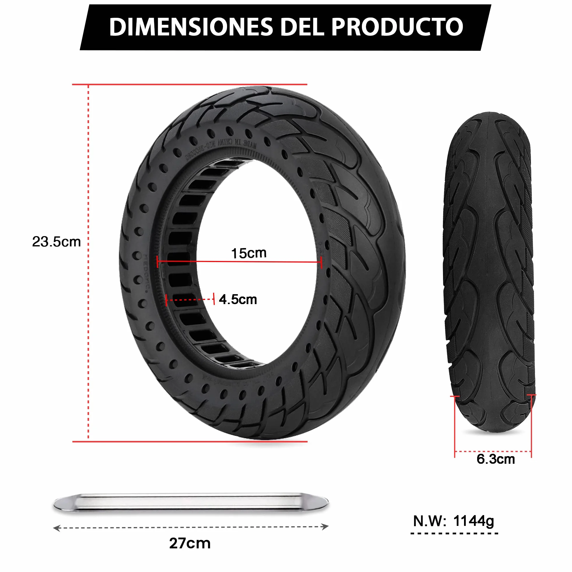 Ruedas Macizas 60/70-6.5 Neumatico 10 pulgadas 10x2.50 Rueda de Repuesto Antipinchazos para Patinete Eléctrico Segway Ninebot E3 E, Ninebot Max G30/G30D, Xiaomi 5/5 Max, Smartgyro K2 1Ud
