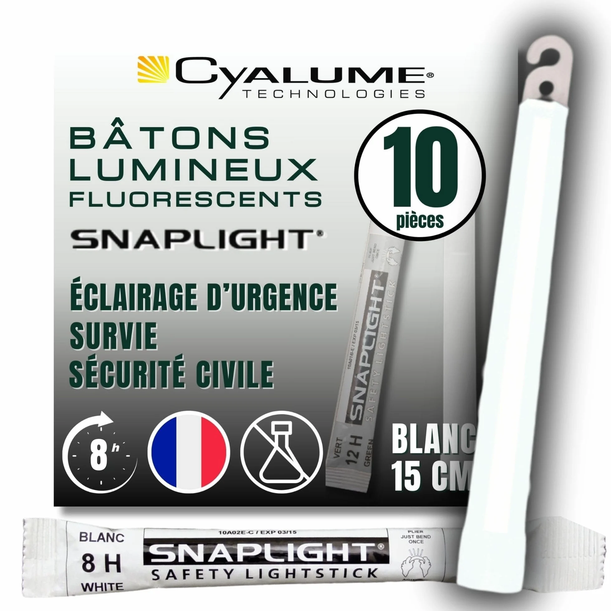 Cyalume SnapLight Barras de Luz Blanco 15 cm 6 Inch Super Brillante 8 Horas Caja de 10