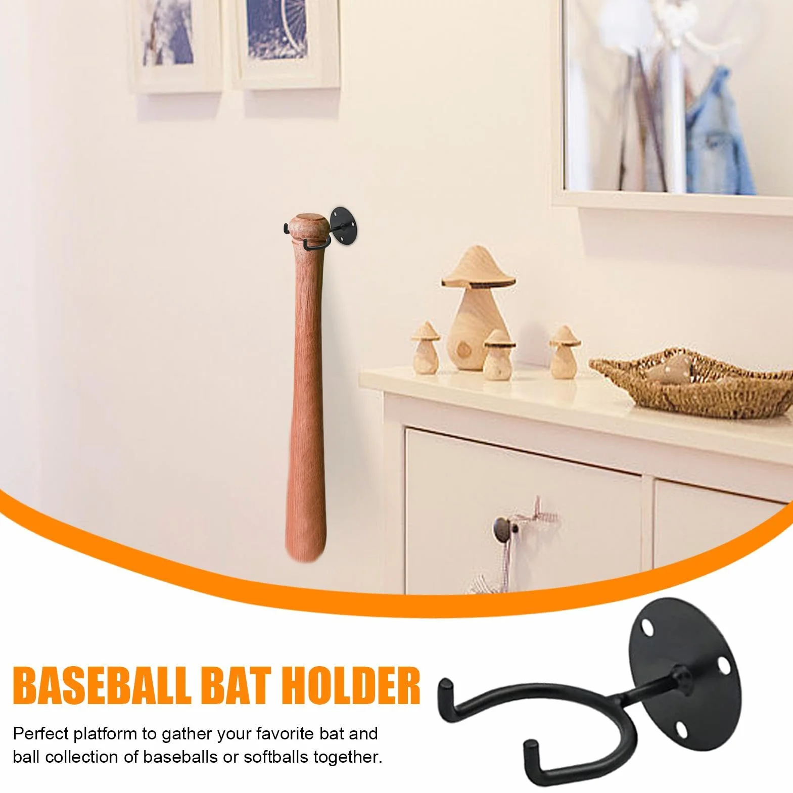 Soporte de pared resistente para bate de béisbol, almacenamiento multifuncional de metal