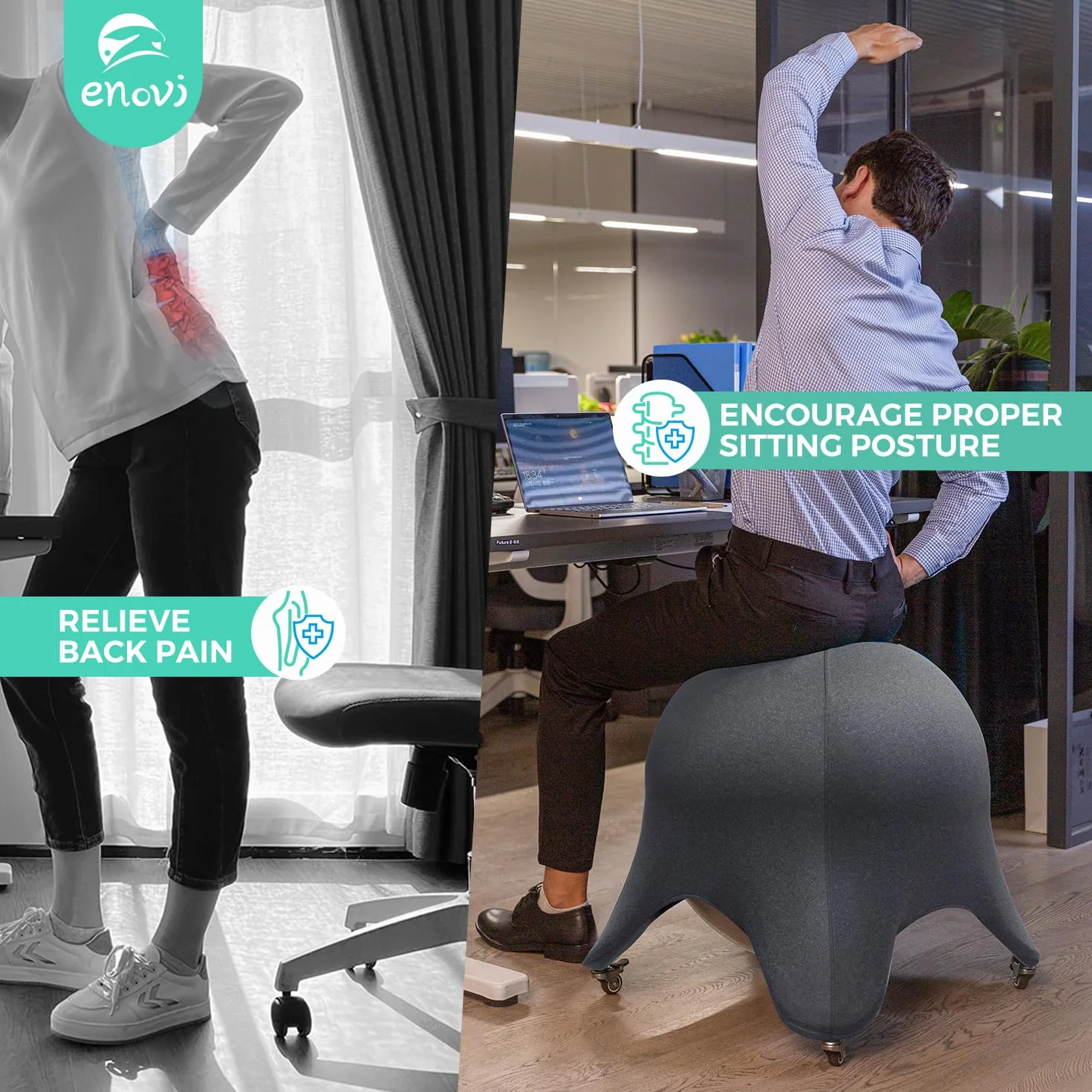 Silla de pelota de yoga 50.8 cm diseño ergonómico para oficina hogar alivia dolor de espalda