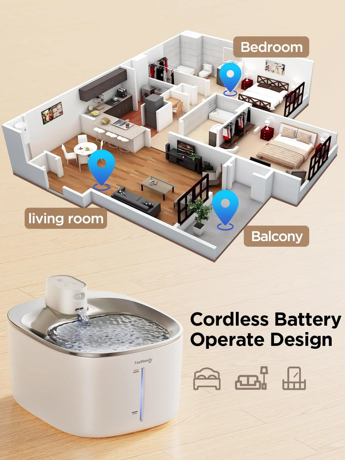 FEELNEEDY Fuente para Gatos sin Cable a Pila con Sensor de Movimiento, 4L Fuente de Agua Fria para Gatos con Bateria 4000mAh Recargable, Bebedero Automático a Prueba de Salpicaduras, 2 Filtros