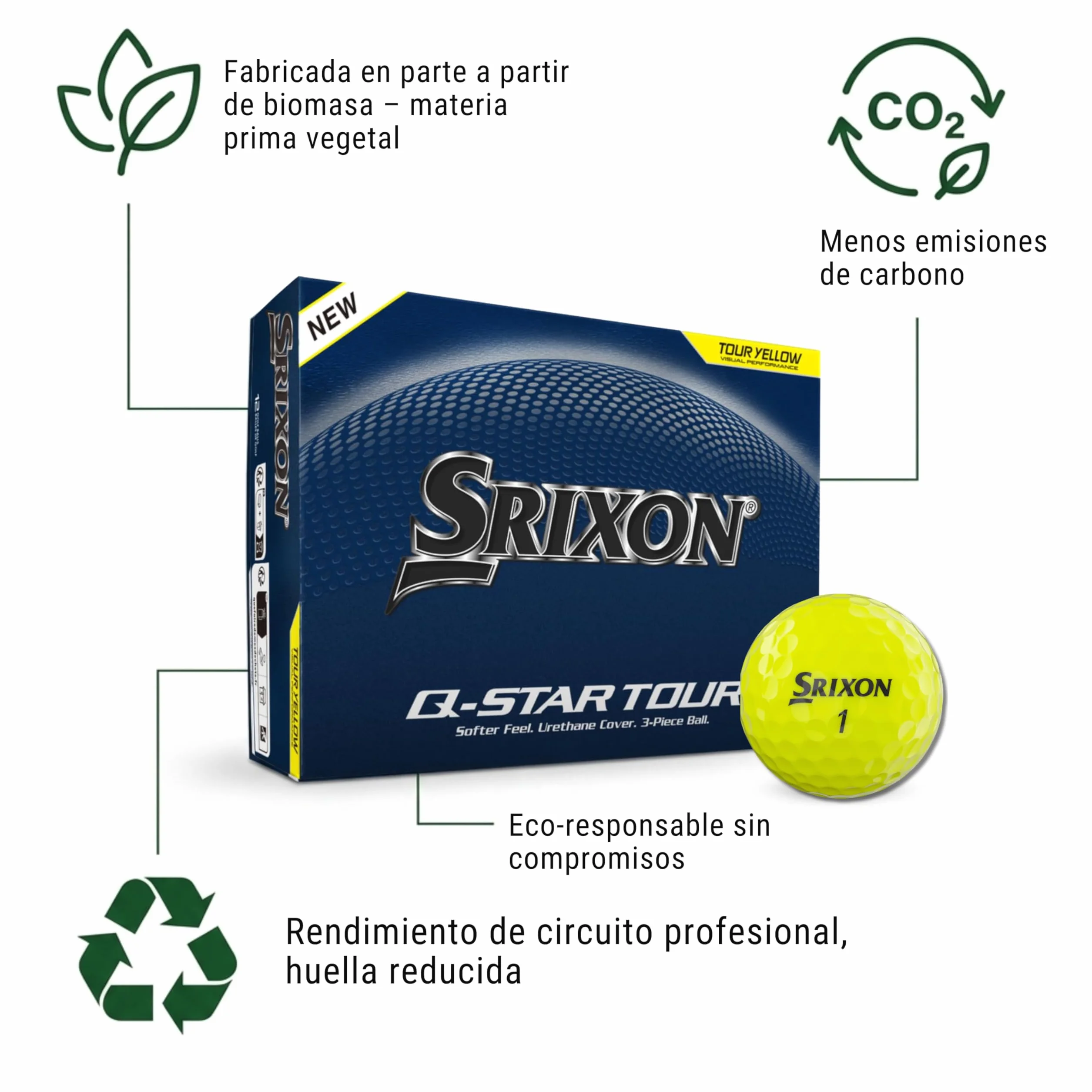Srixon Q-Star Tour Pelotas de Golf Cubierta Uretano Alta Gama Ultrafina Spin Skin+ FastLayer Core 12 Unidades
