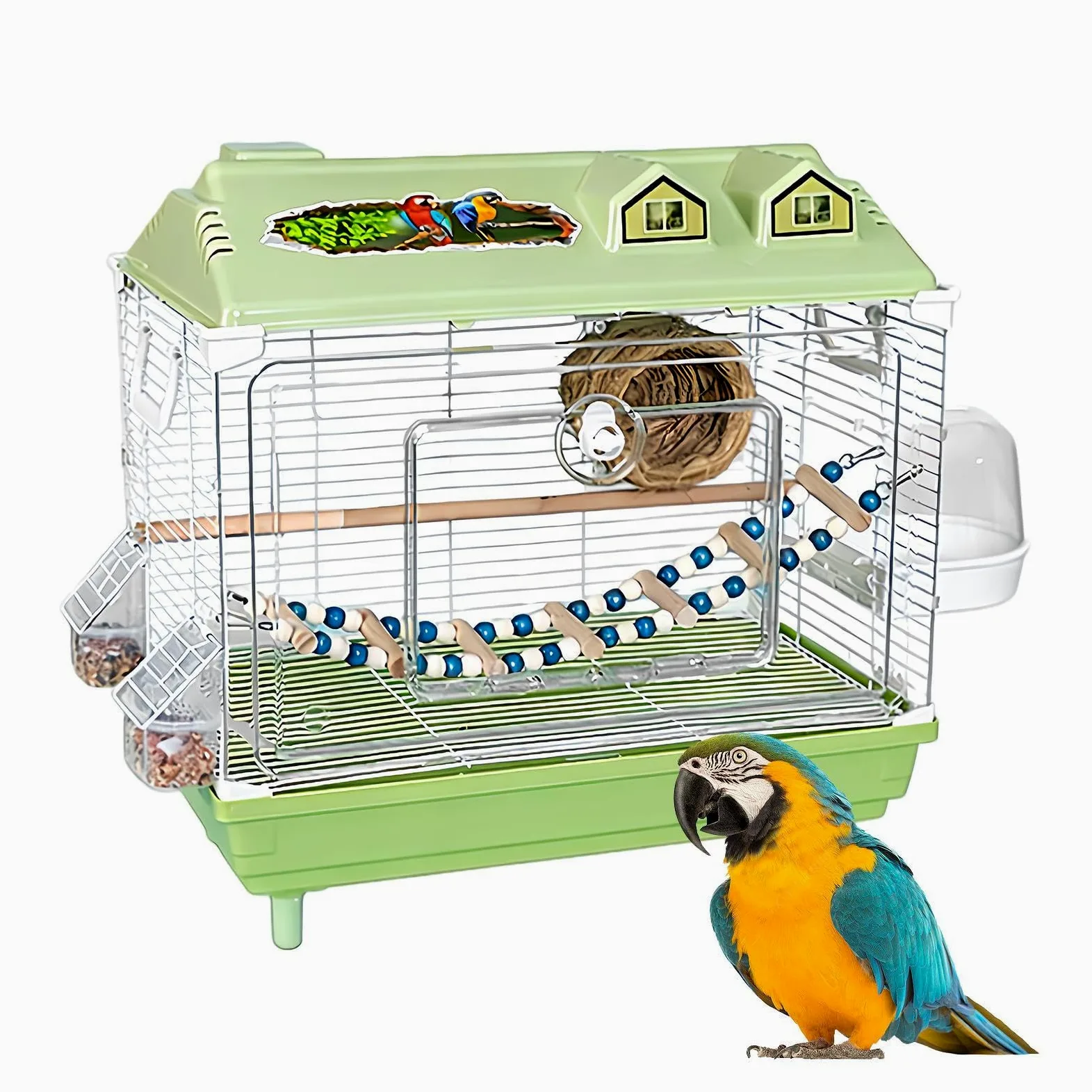 Jaulas para Pájaros y Aves de Compañía Portátil Transparente para Cacatúa | Jaula Con Percha De Madera Para Pájaros Para Guacamayos, Conuros, Cacatúas, Pinzones Y Agapornis De Interior