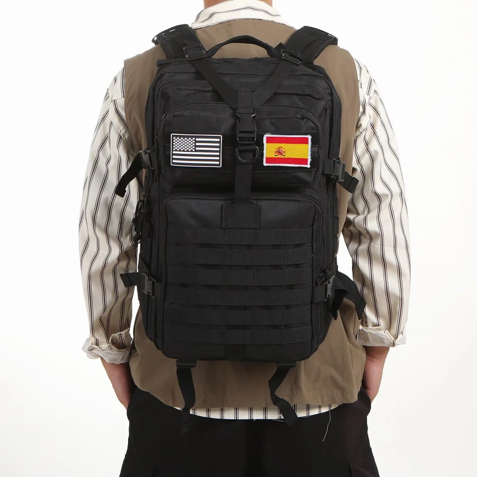 Mochila Tática 50 Litros con Sistema Molle Impermeable Militar para Emergencias Caza Senderismo Acampada (Negro)