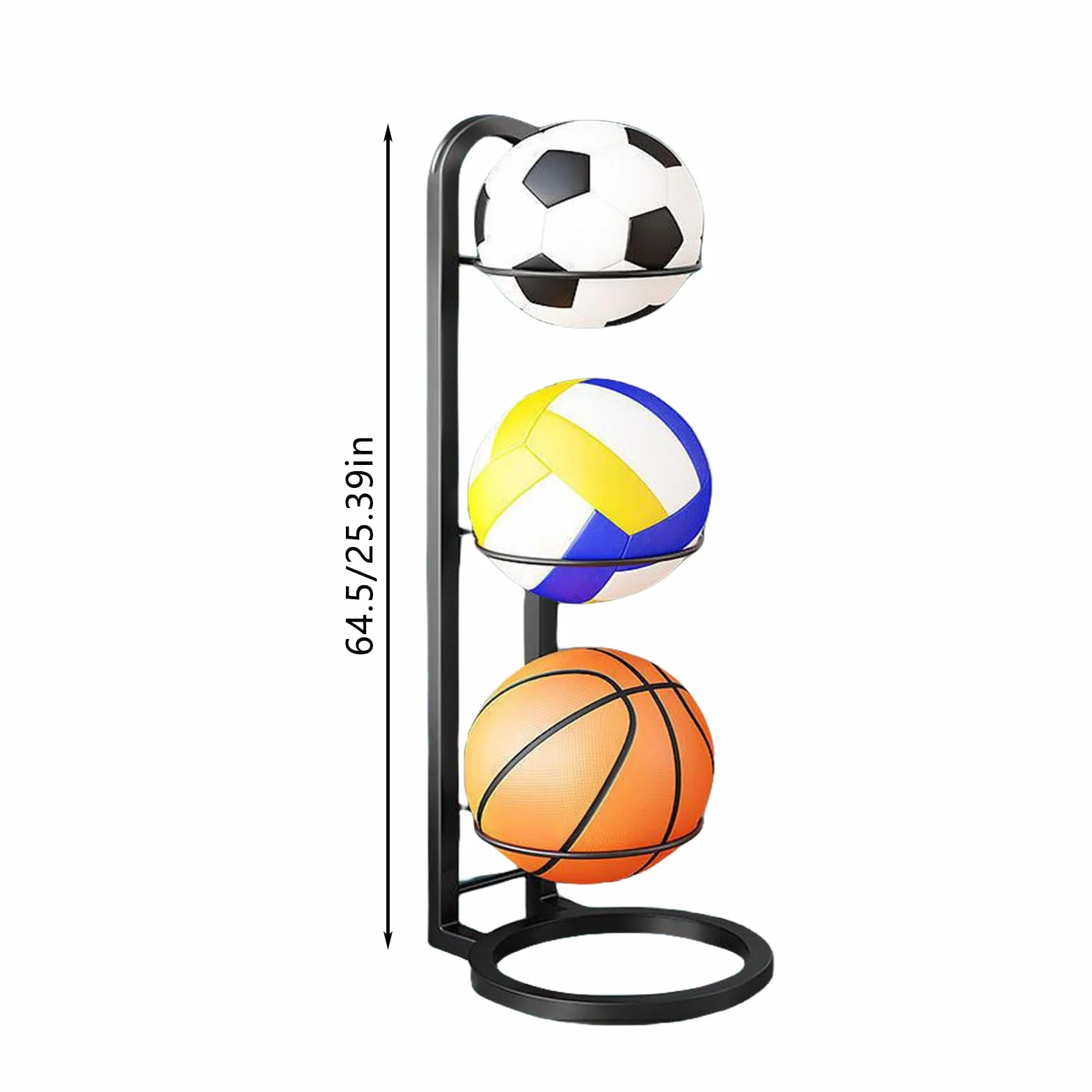 Estante de Bolas de 3 Niveles - Soporte Balon Futbol, Almacenamiento Vertical De Pelotas Portátil para Baloncesto, Fútbol y Voleibol