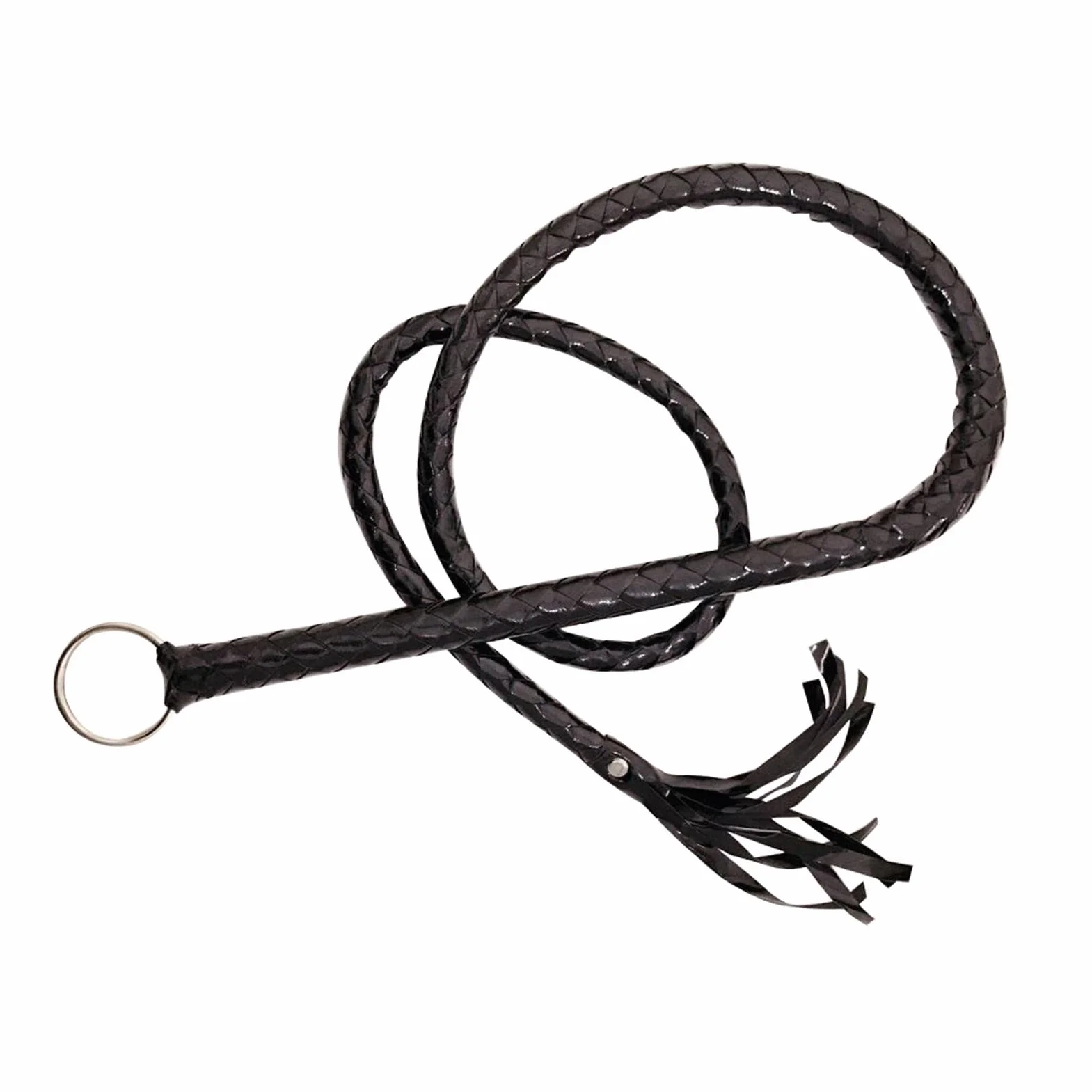 Látigo de equitación de cuero sintético con mango tejido, accesorio de disfraz de Halloween (negro)